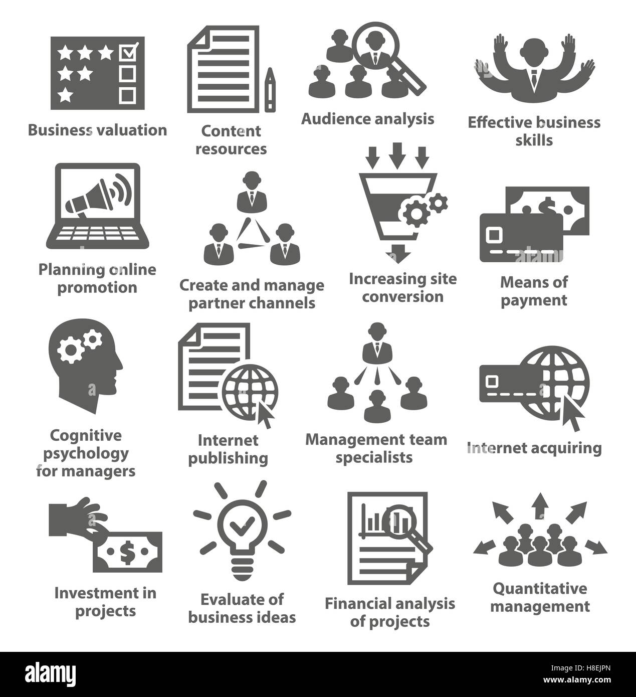 Business Management Symbole auf weiß. Pack 09. Stock Vektor