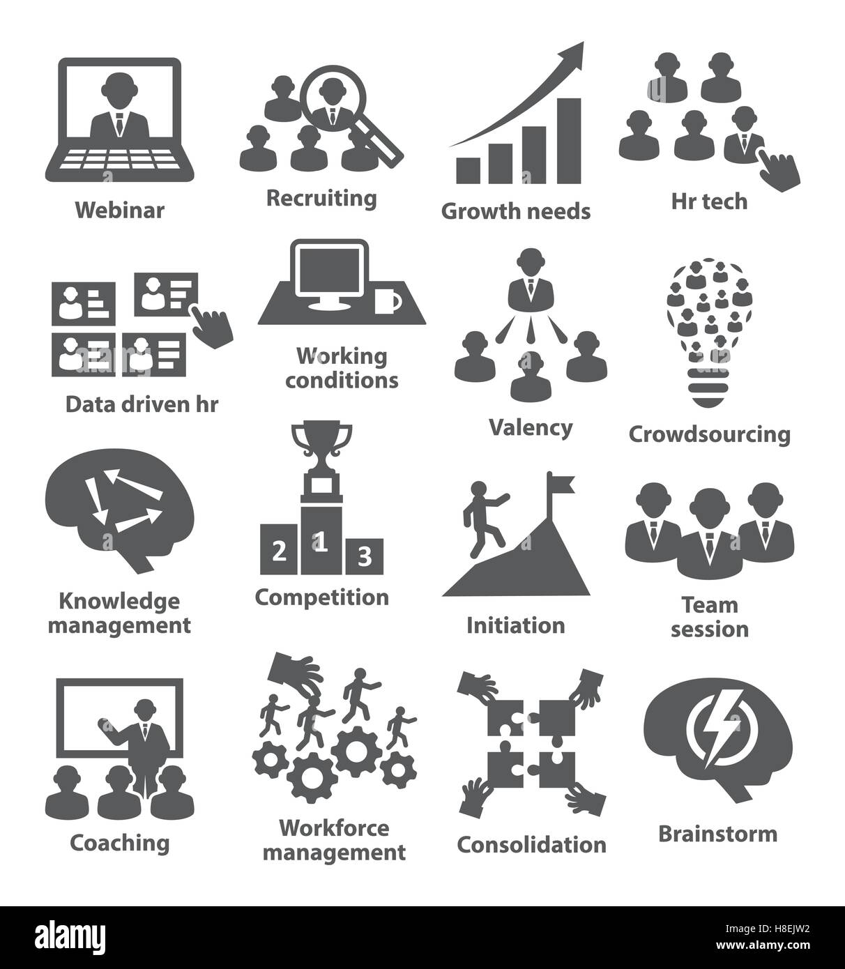 Business Management Symbole auf weiß. Pack 30. Stock Vektor