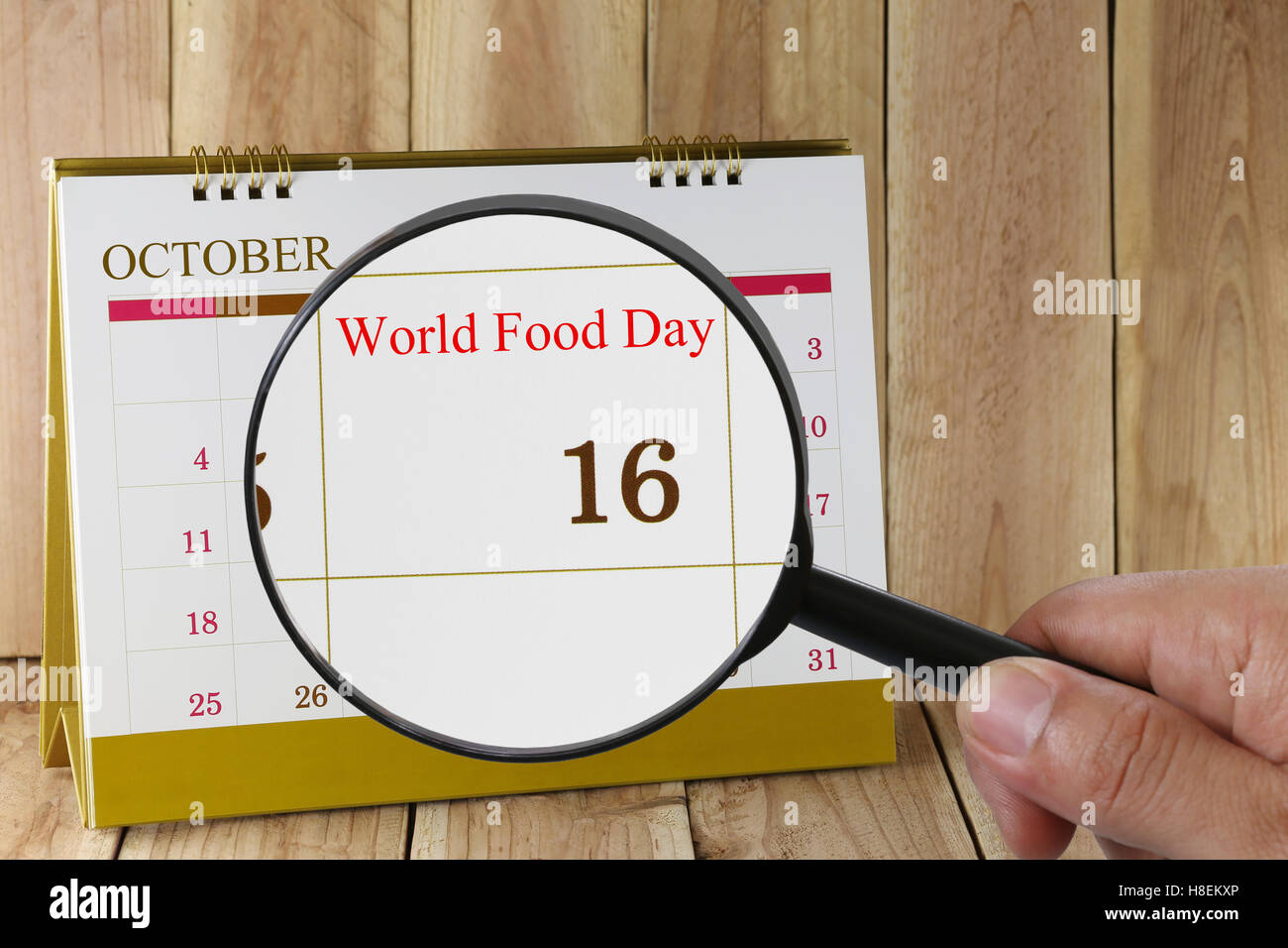 Kalender sehen Sie Welternährungstag am 16. Oktober Konzept einer PR-Kampagne am Vorabend der Gründung der UN F Stockfoto