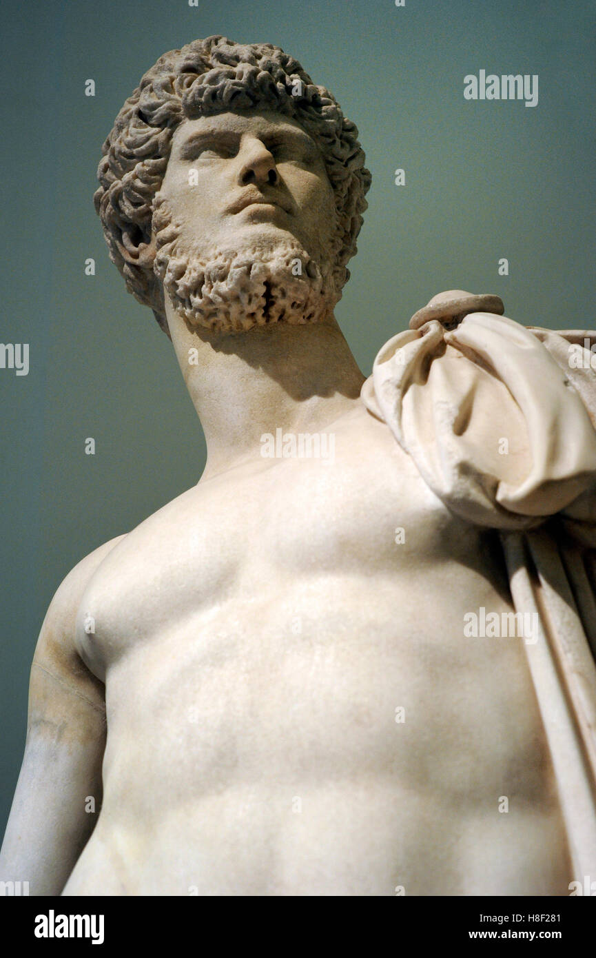 Portarit des römischen Kaisers Lucius Verus (130-169) mit Diomenes (Cuma-München Typ) Ad 160-170. Detail. Bottom-up-anzeigen. Nationales Archäologisches Museum, Naples. Italien. Stockfoto