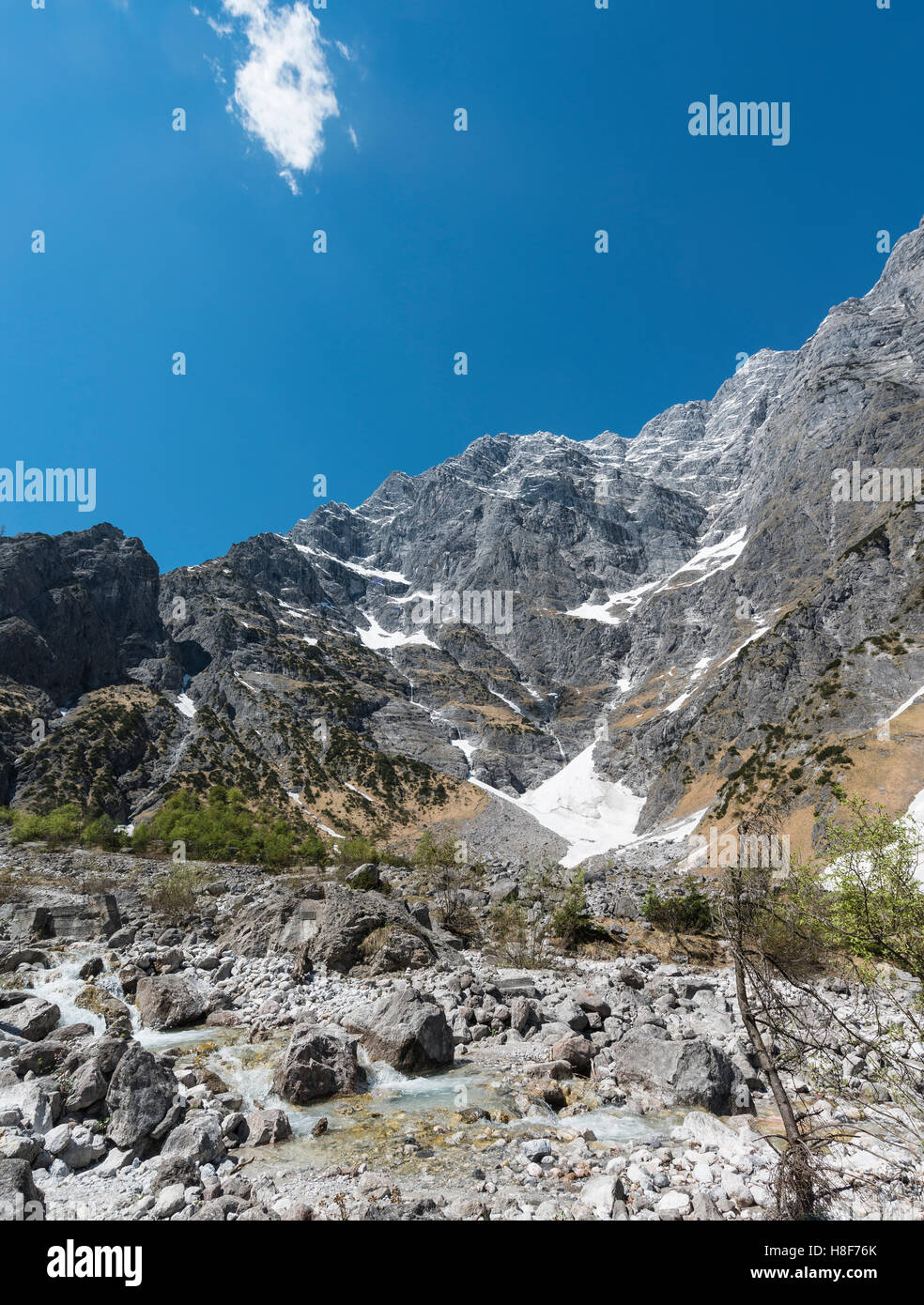 Deutsche Alpen tiefsten Schneefeld, Watzmann-Ostwand, Berchtesgaden, Bayern, Deutschland Stockfoto