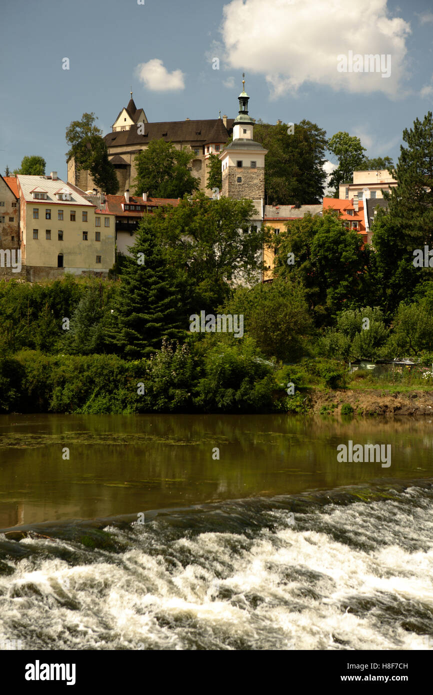 Historischen Zentrum der Stadt Loket am Fluss Eger (Ohře), West-Böhmen, Tschechische Republik, Europa Stockfoto