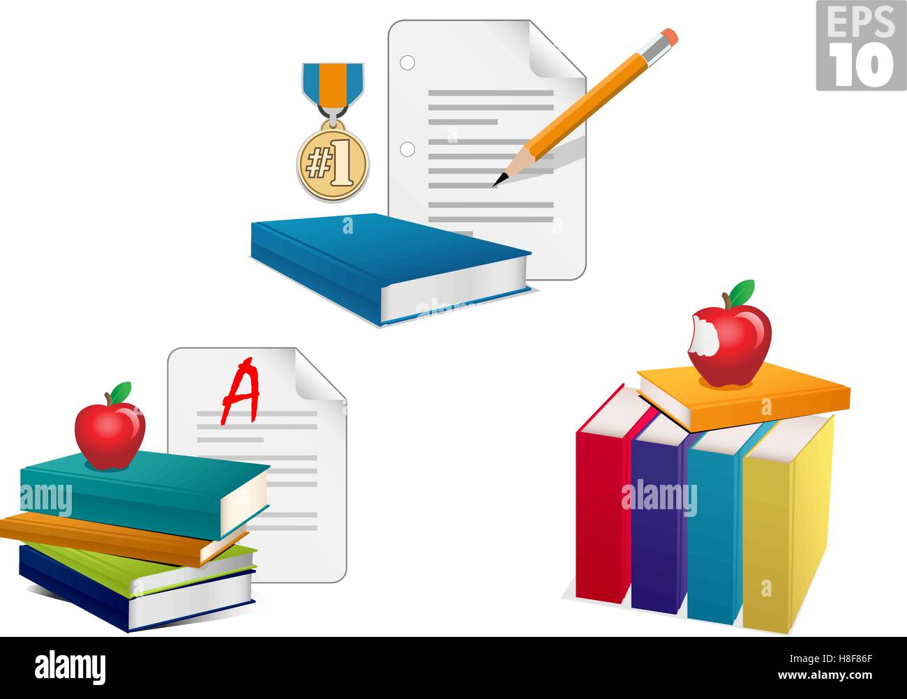 Bunte Lehrbücher, Buchbesprechung, Lehrer Apfel Stock Vektor