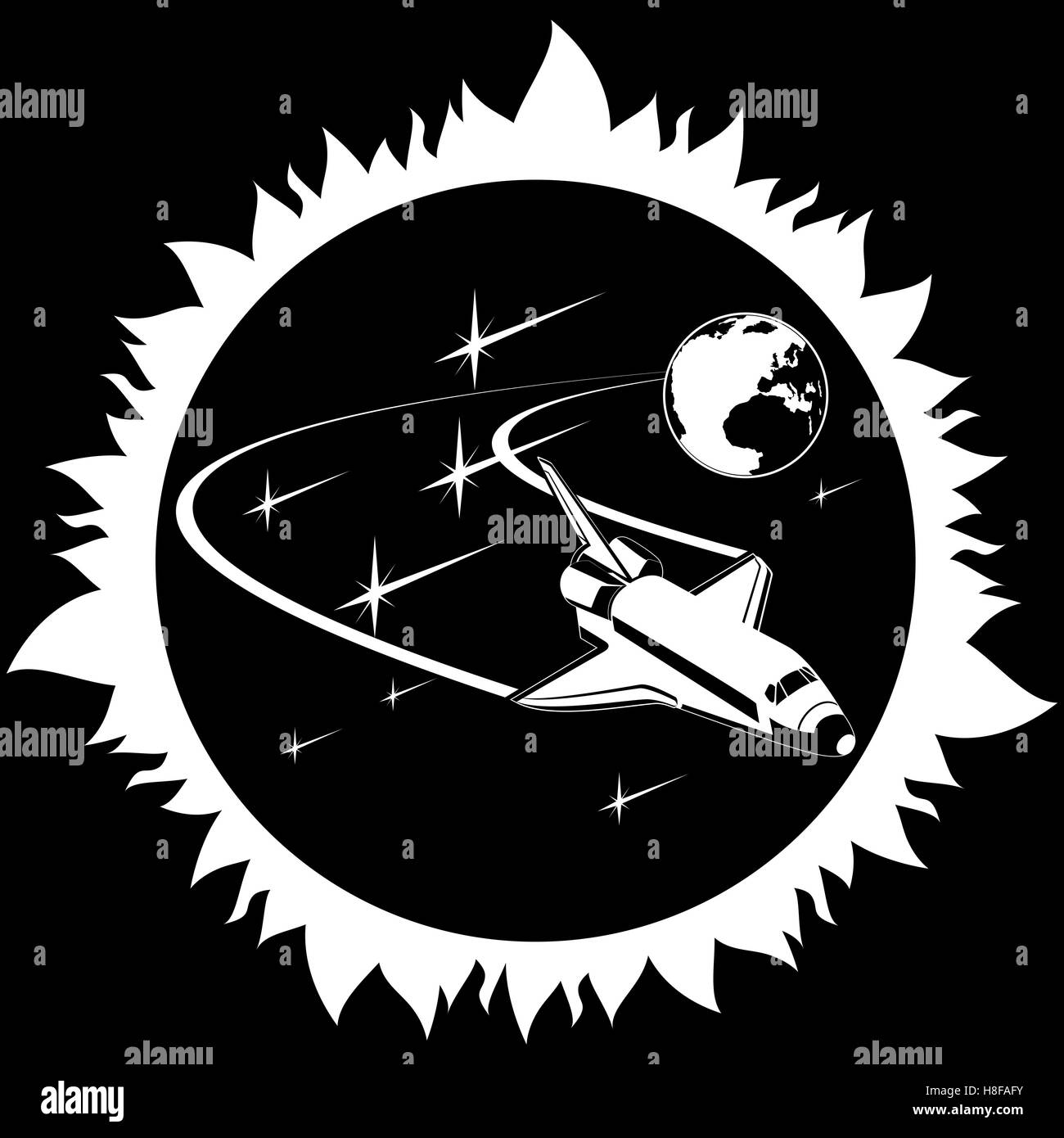 Space Shuttle in den Weltraum. Die Abbildung auf einem schwarzen Hintergrund. Stockfoto