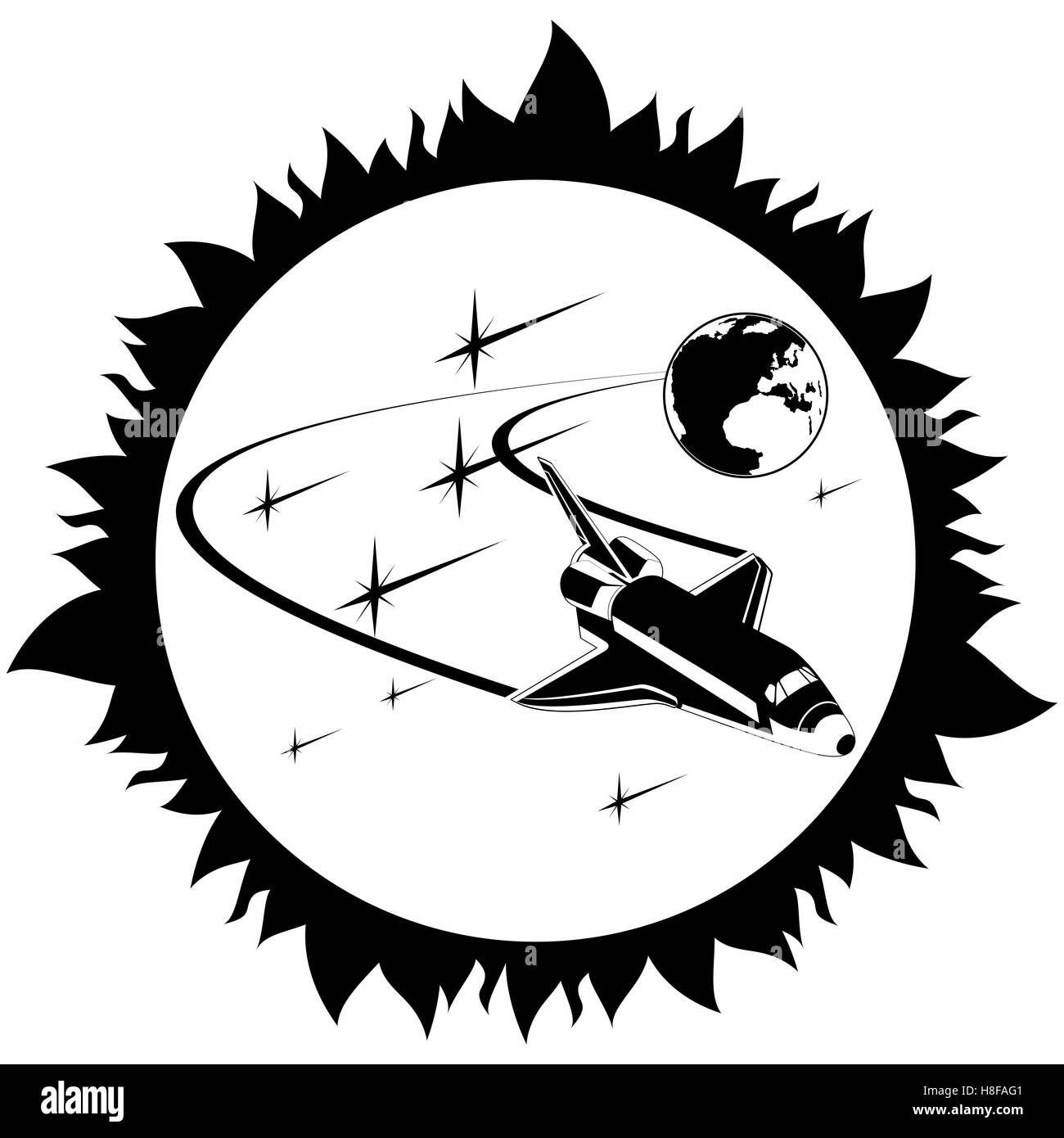 Space Shuttle in den Weltraum. Die Abbildung auf einem weißen Hintergrund. Stockfoto