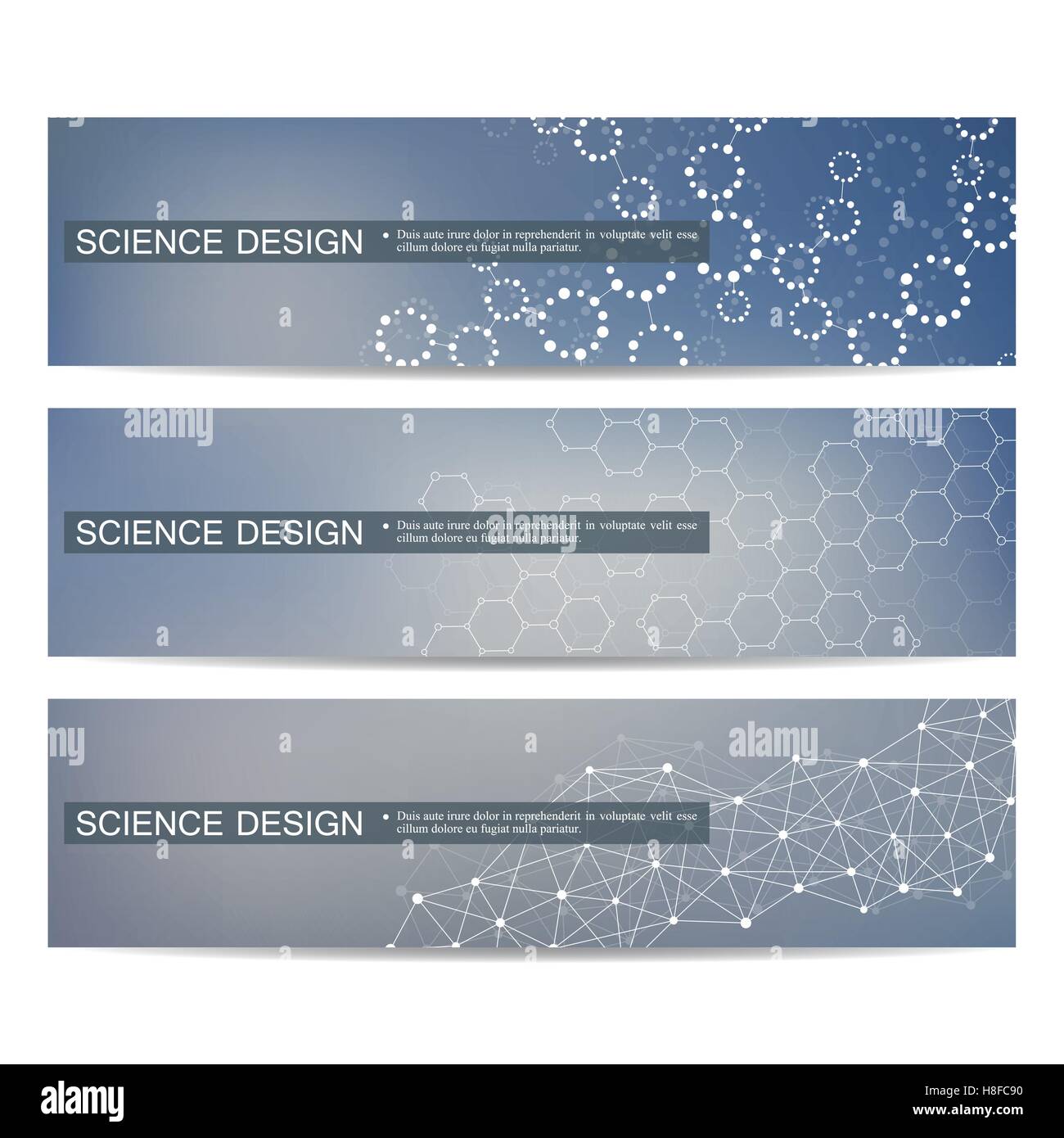 Satz von modernen wissenschaftlichen Banner. DNA-Molekül Struktur und Neuronen. Zusammenfassung Hintergrund. Medizin, Wissenschaft, Technik. Vektor-Illustration für Ihr Design. Stock Vektor