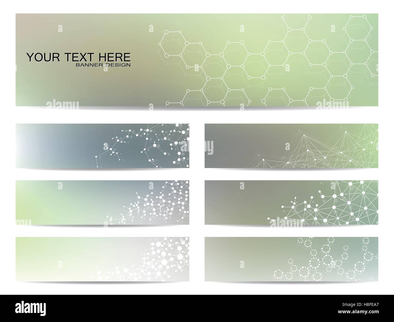 Satz von modernen wissenschaftlichen Banner. DNA-Molekül Struktur und Neuronen. Zusammenfassung Hintergrund. Medizin, Wissenschaft, Technik. Vektor-Illustration für Ihr Design. Stock Vektor