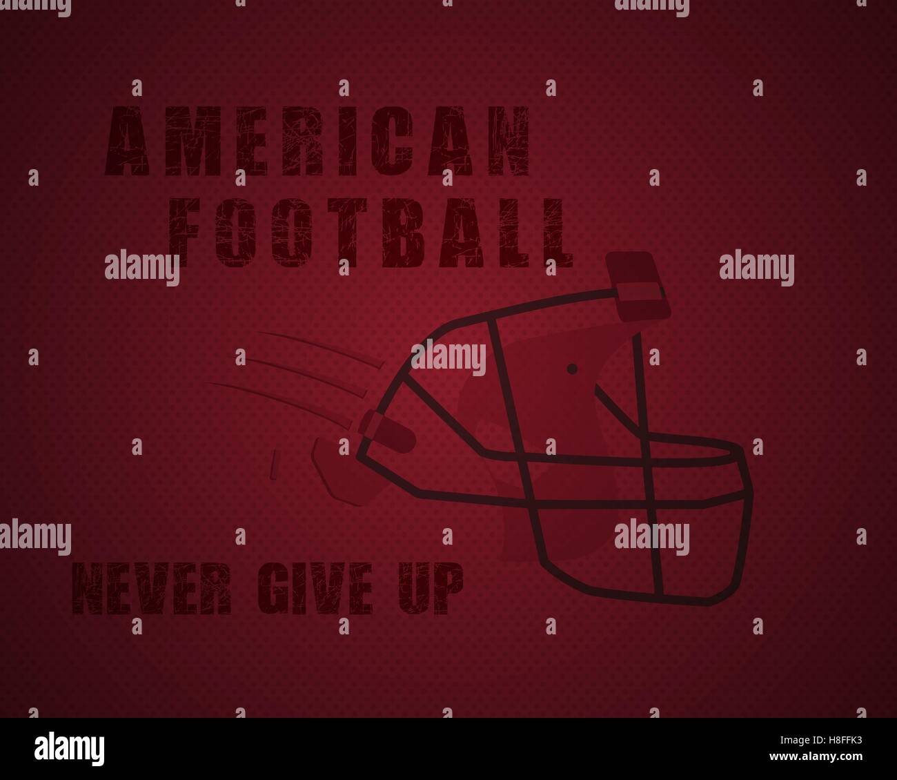 Moderne einzigartige american-Football-Plakat mit Motivation Zitat - nie geben - auf gepunktet wie Kugel roten Hintergrund mit Helm. Ungewöhnliches Design für Ihre Projekte. Vektor-illustration Stock Vektor