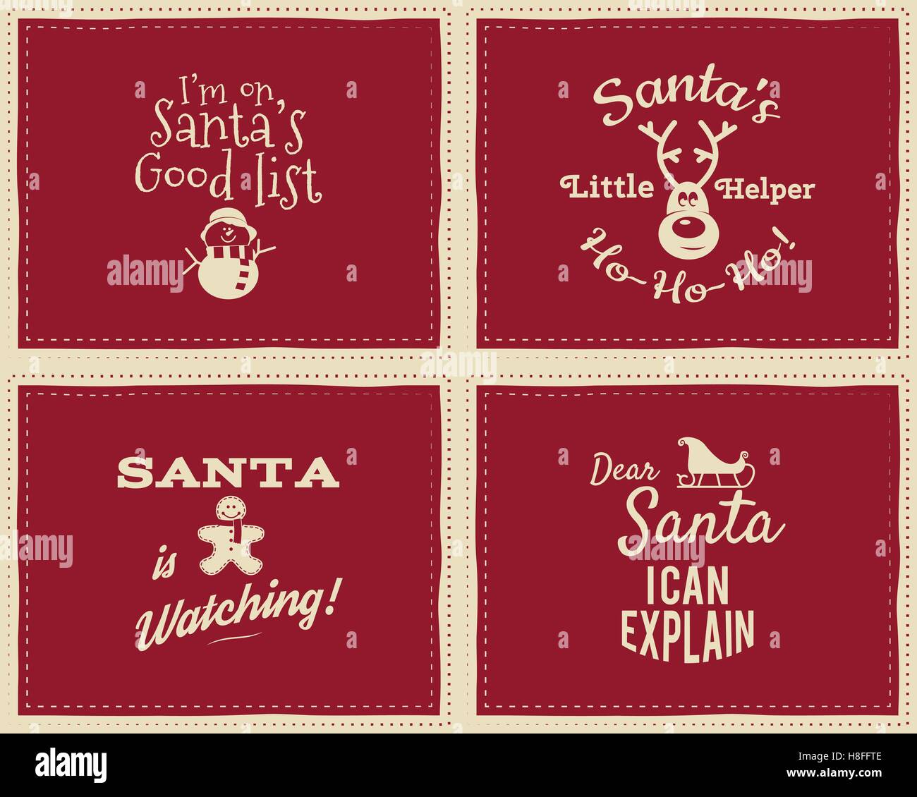 Reihe von einzigartigen Weihnachten lustige Schilder, Zitate Hintergründe Designs für Kinder - Santa, die ich erklären kann. Schöne Retro-Palette. Roten und weißen Farben. Als Flyer, Banner, Poster, Hintergrund, Karte benutzt kann werden. Vektor Stock Vektor