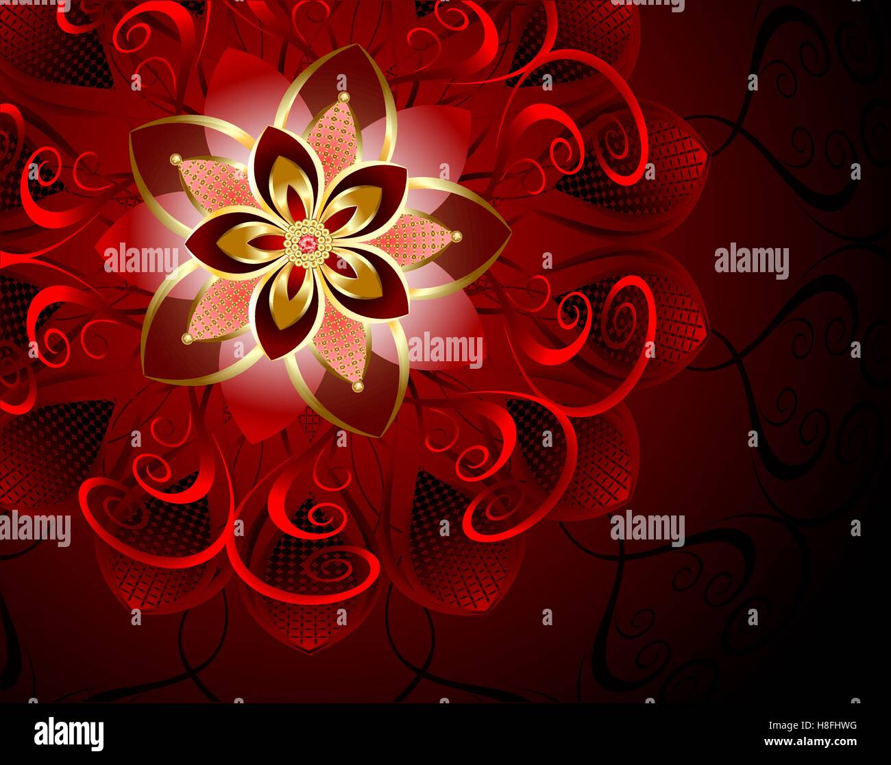 luxuriöse, abstrakt, rote Blume auf einem dunklen Hintergrund. Stock Vektor