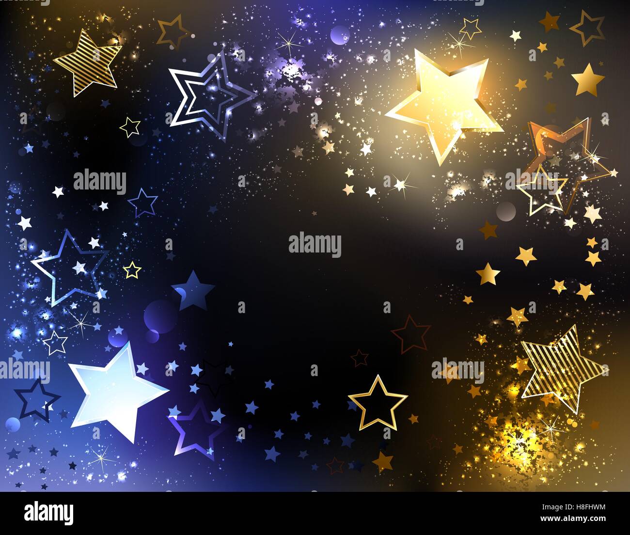 Raum abstrakten Hintergrund mit leuchtenden blauen und goldenen Sternen Stock Vektor