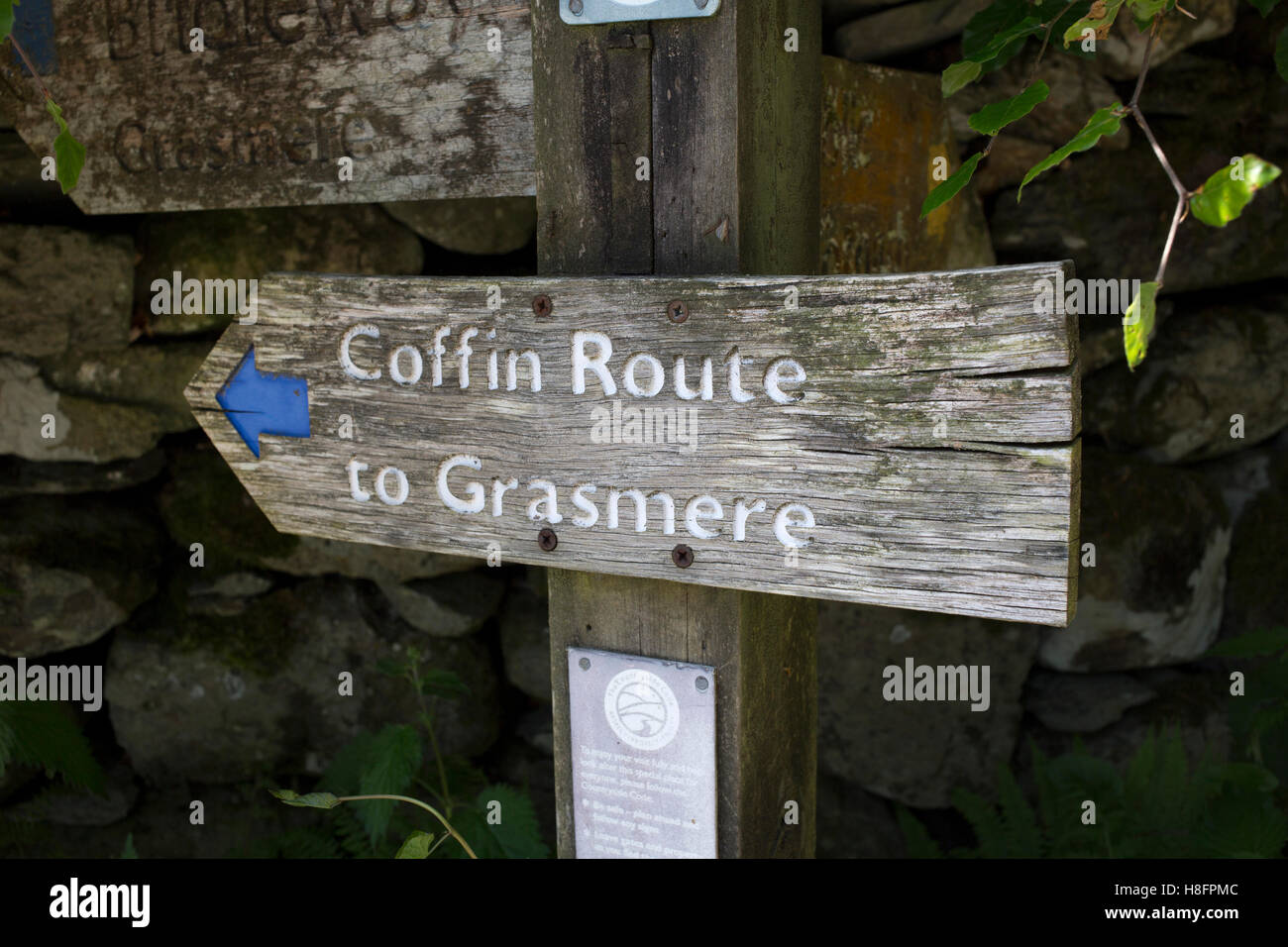 Sarg Weg nach Grasmere neben Rydal Wasser, im englischen Lake District, Cumbria. Stockfoto