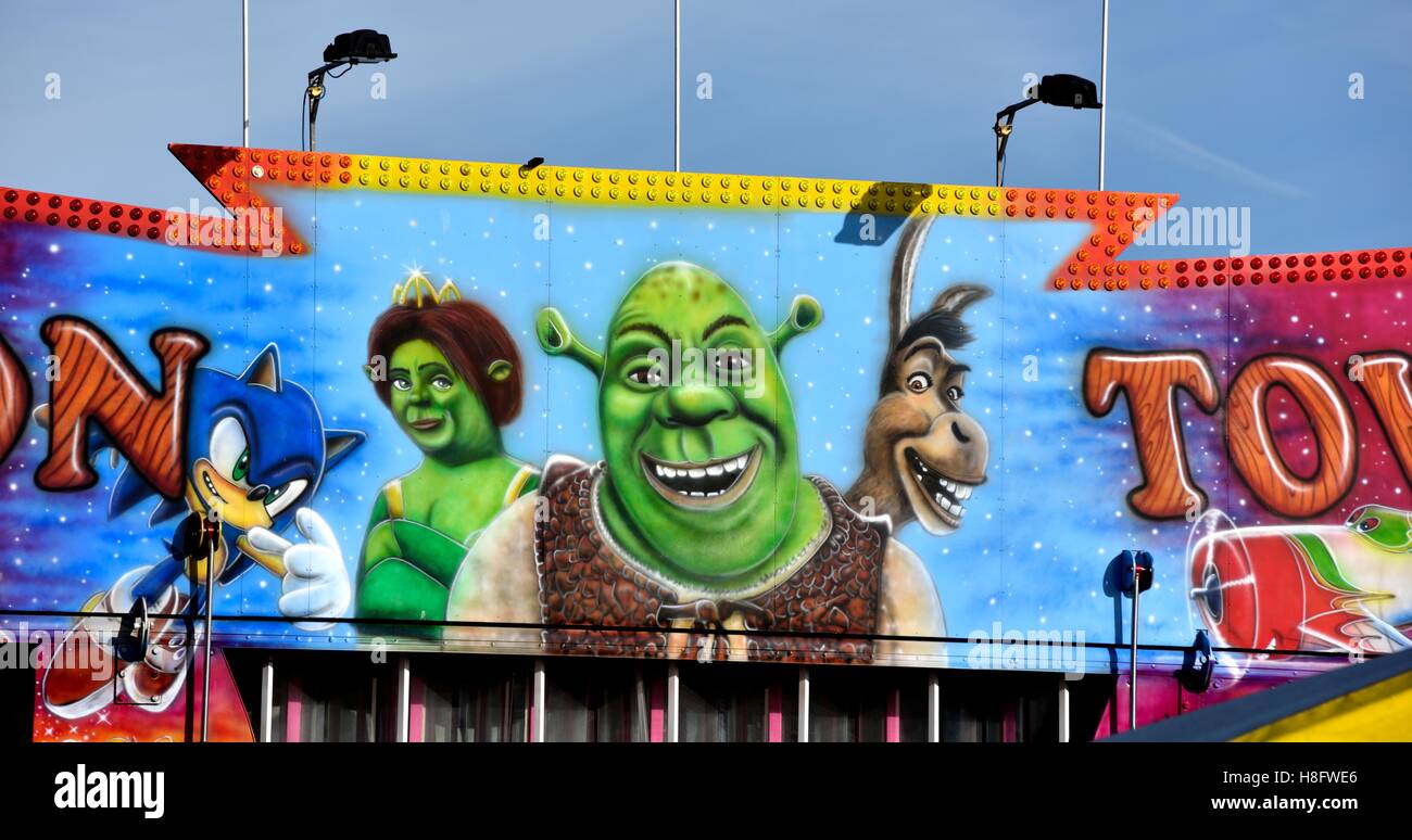 Shrek-Festplatz gemalte Kunstwerke, Scarborough, North Yorkshire, England UK Stockfoto
