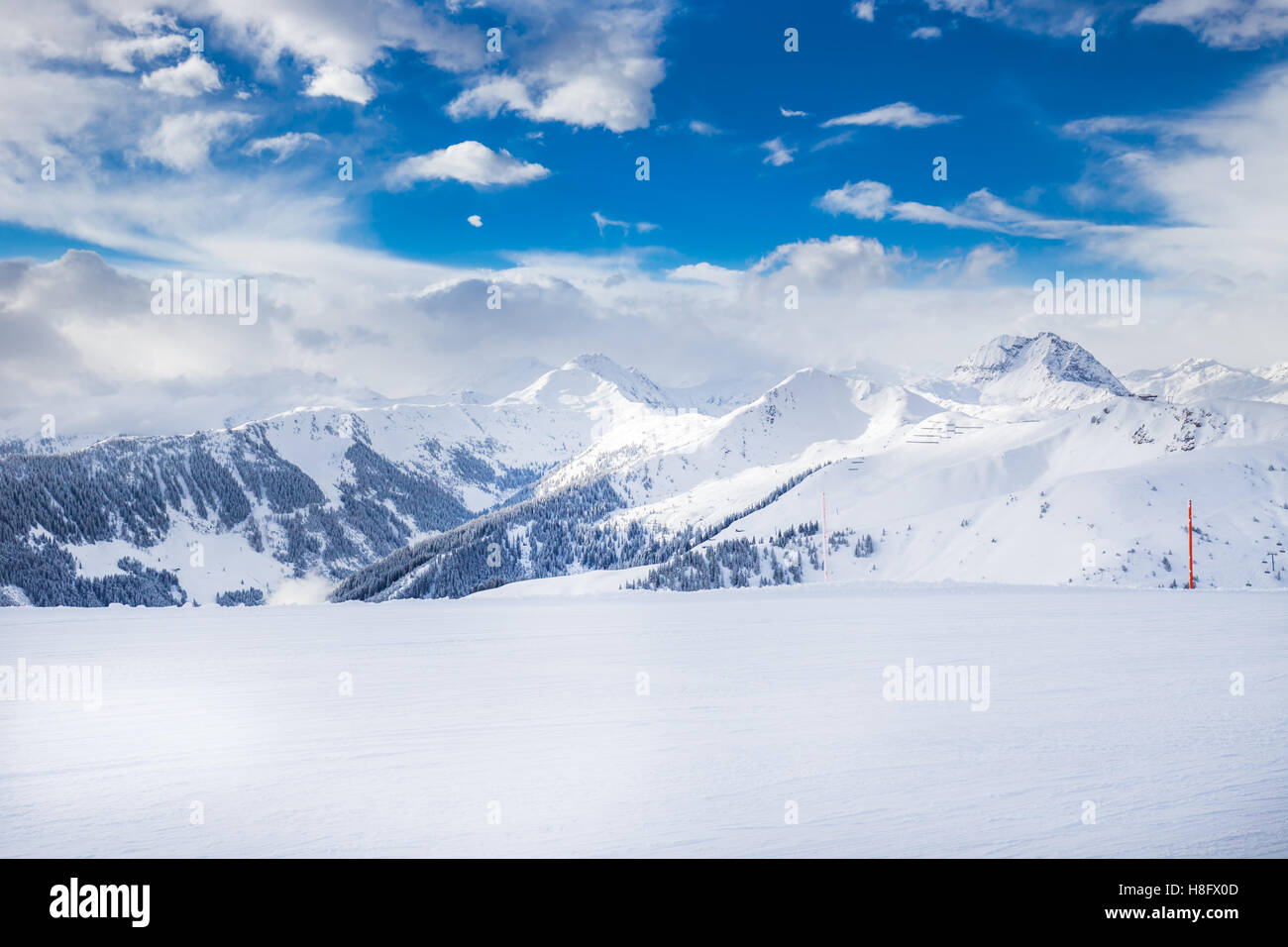Tiroler Alpen im Skigebiet Kitzbühel, Österreich Stockfoto