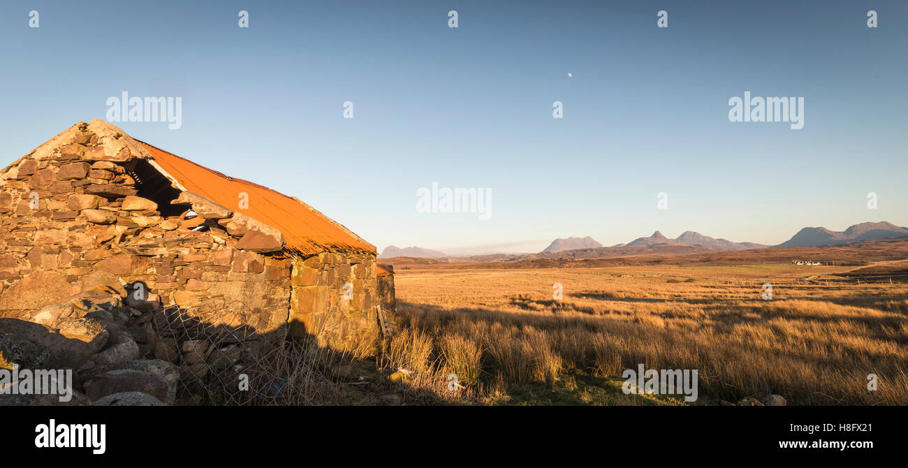 Assynt Blick vom Achnahaird in Schottland. Stockfoto