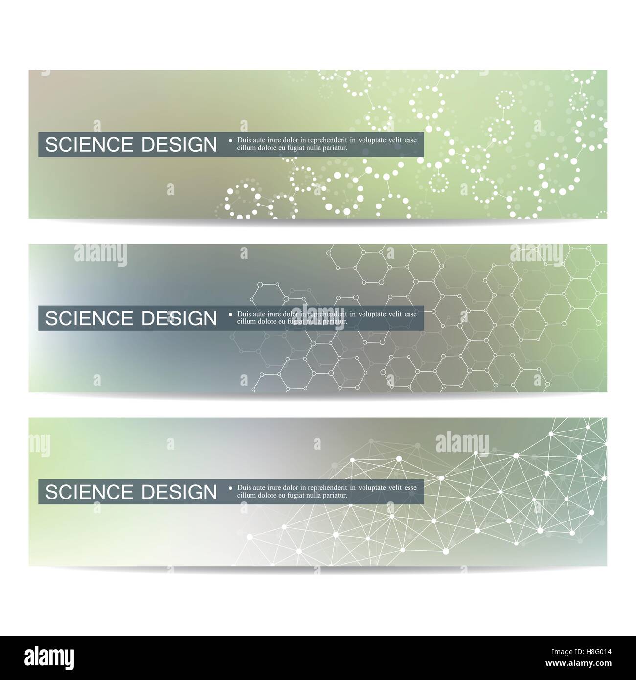 Satz von modernen wissenschaftlichen Banner. DNA-Molekül Struktur und Neuronen. Zusammenfassung Hintergrund. Medizin, Wissenschaft, Technik. Vektor-Illustration für Ihr Design. Stock Vektor