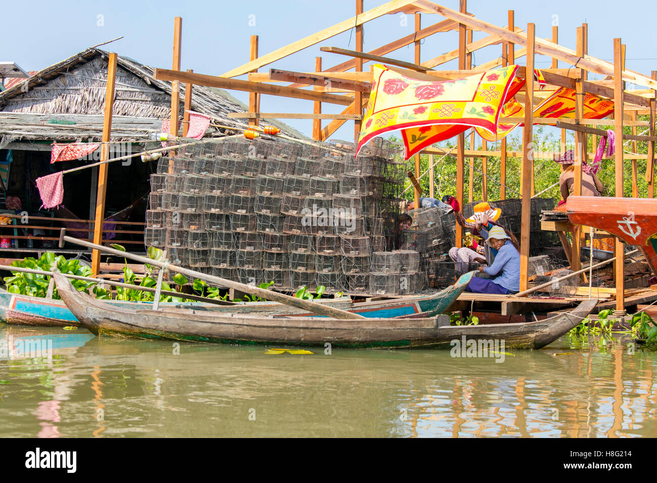 Chhnok Tru, schwimmenden Dorf, Tonle Sap See, Kambodscha Stockfoto