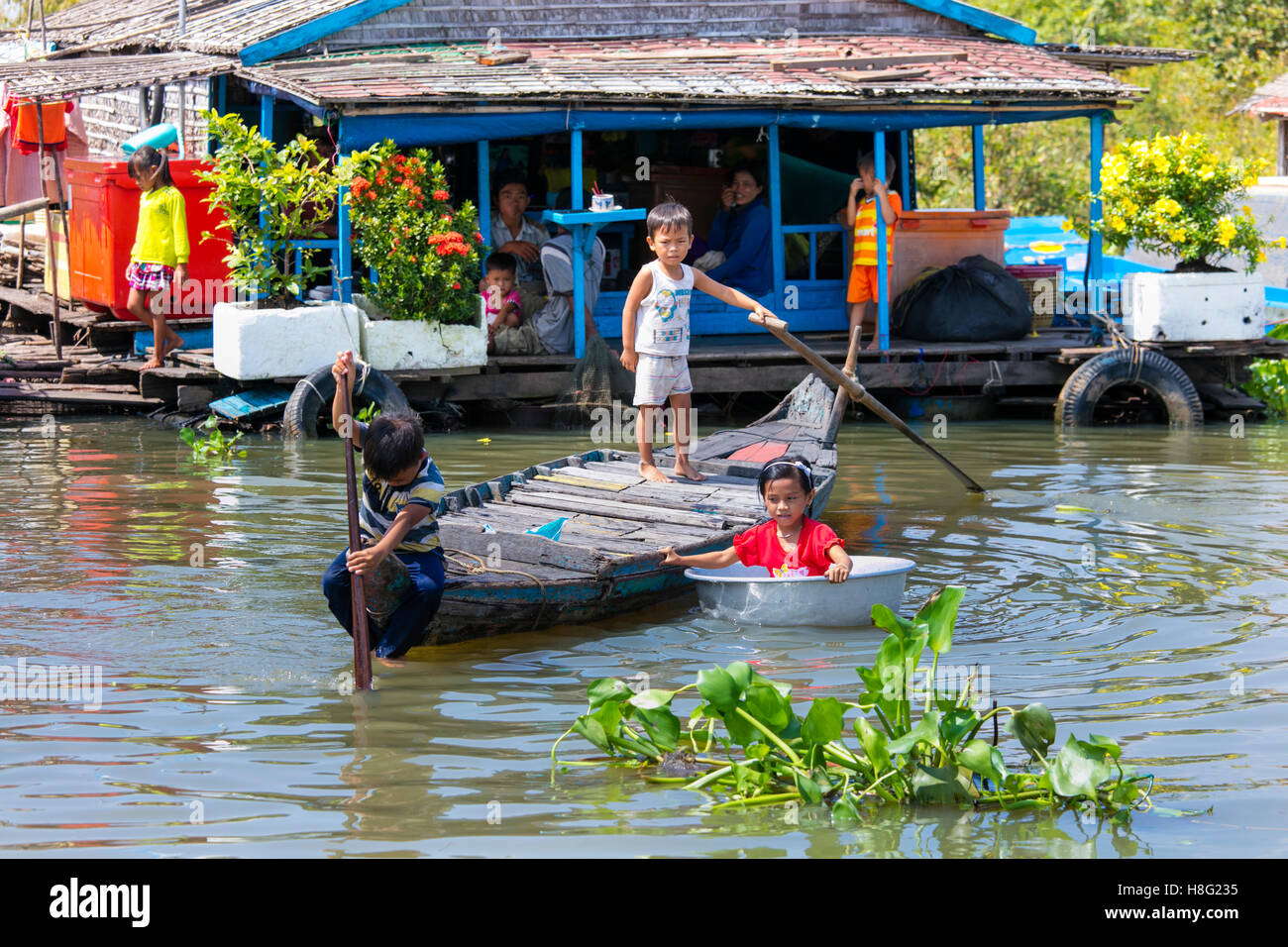 Chhnok Tru, schwimmenden Dorf, Tonle Sap See, Kambodscha Stockfoto