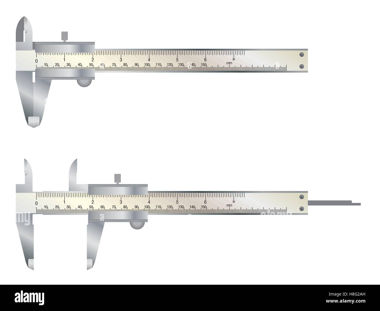 Bremssattel, Vernier, Vektor, Skala, Messgerät, Objekt, Technologie, Metall, Ausrüstung, isoliert, Stahl, Werkzeug, Instrument, Technik Stock Vektor