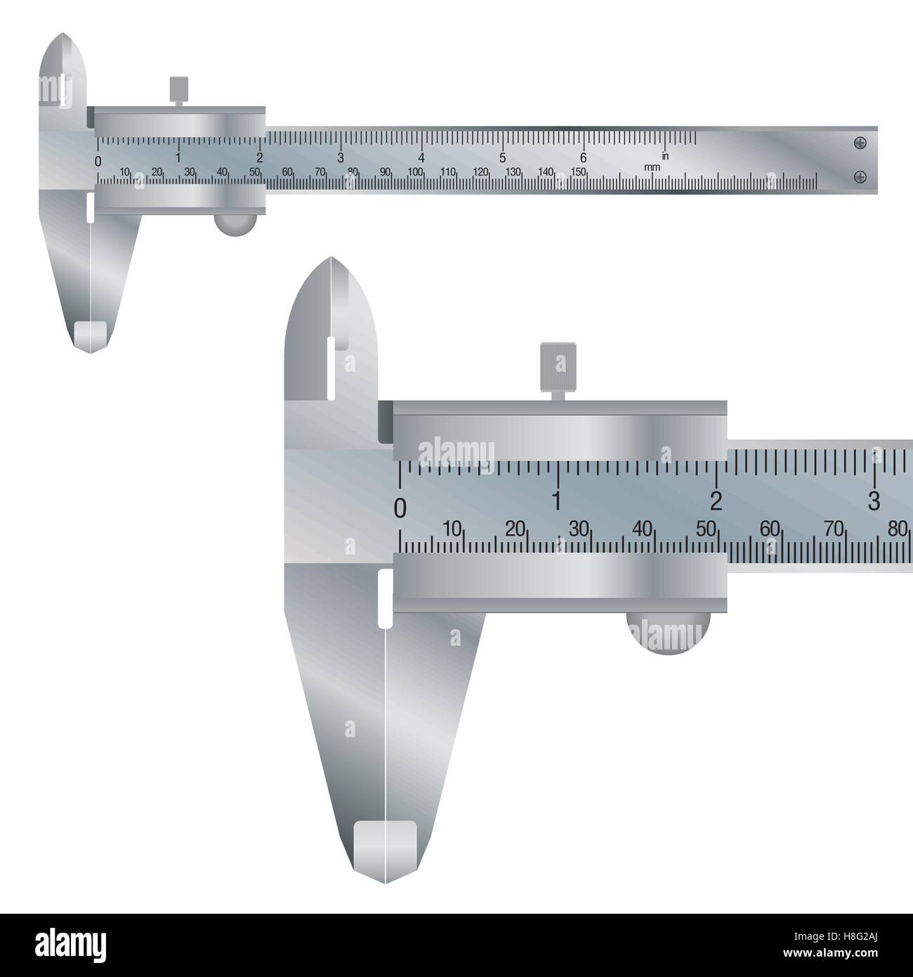 Bremssattel, Vernier, Vektor, Skala, Messgerät, Objekt, Technologie, Metall, Ausrüstung, isoliert, Stahl, Werkzeug, Instrument, Technik Stock Vektor