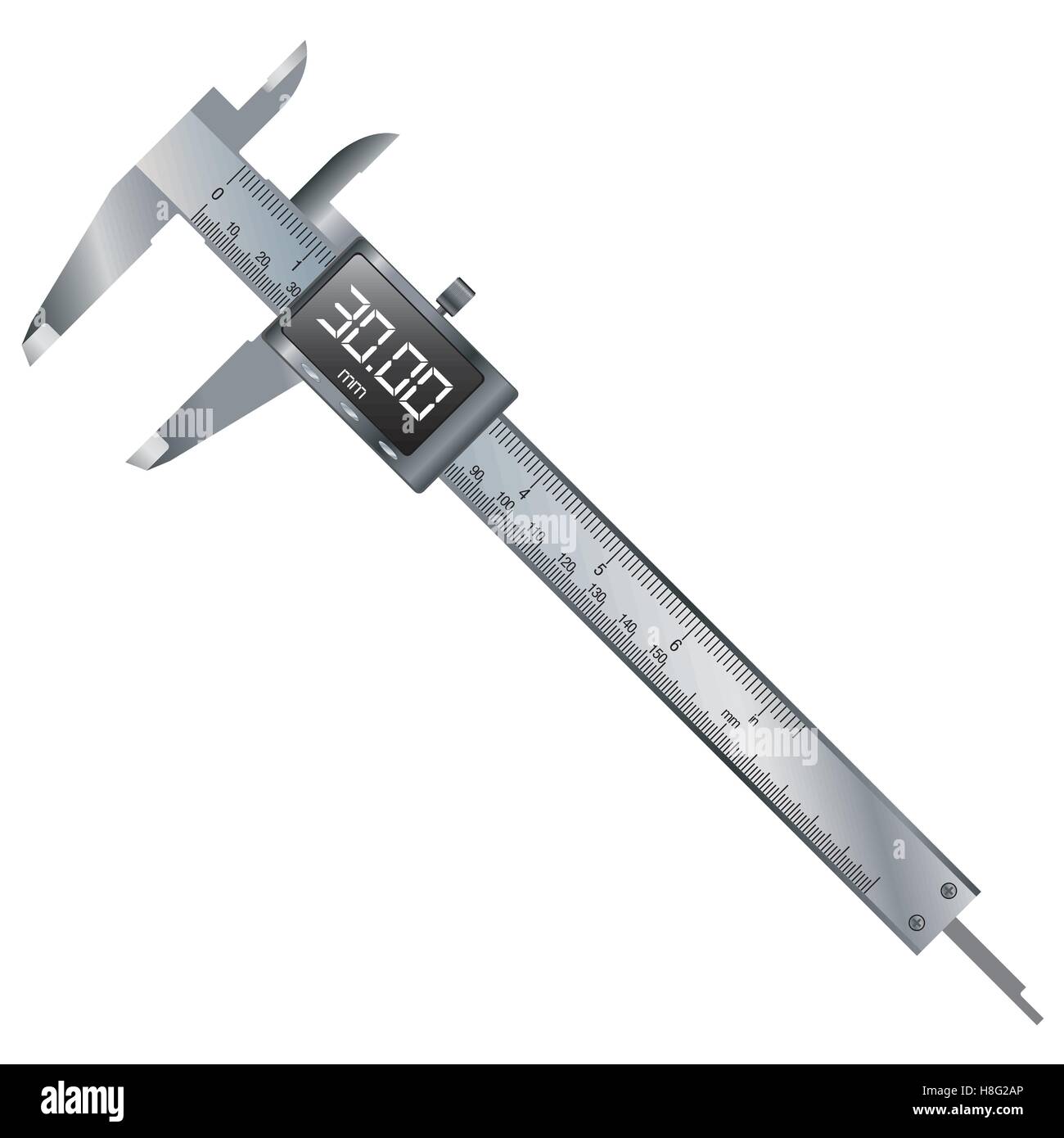 Bremssattel, Vernier, Vektor, Skala, Messgerät, Objekt, Technologie, Metall, Ausrüstung, isoliert, Stahl, Werkzeug, Instrument, Technik Stock Vektor