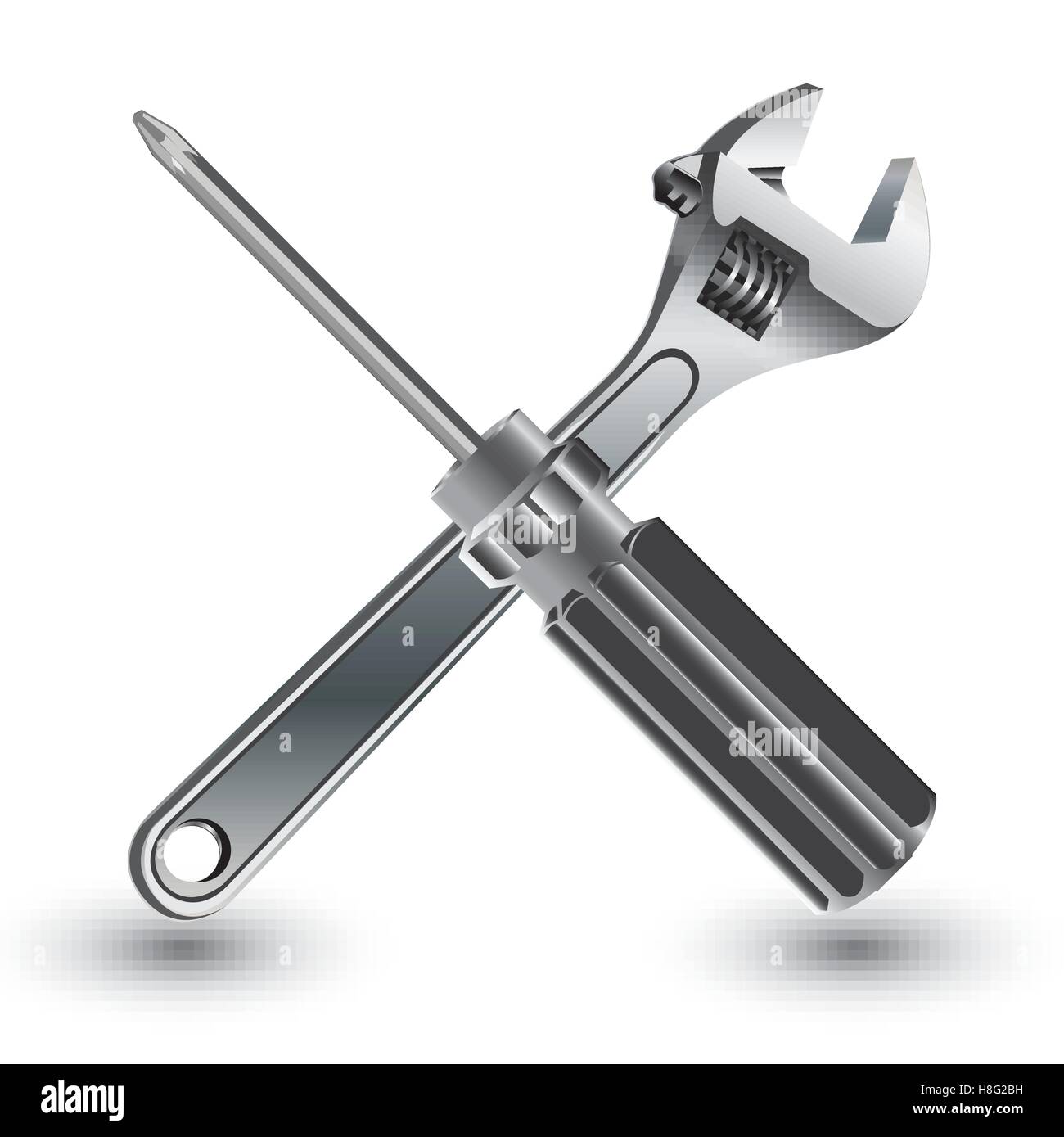 Werkzeug, Hand, Vektor, Reparatur, Schraubenschlüssel, Schraubendreher, Abbildung, isoliert, Hintergrund, Bausatz, weiß, Schraubenschlüssel, Haus, Satz, Verbesserung Stock Vektor