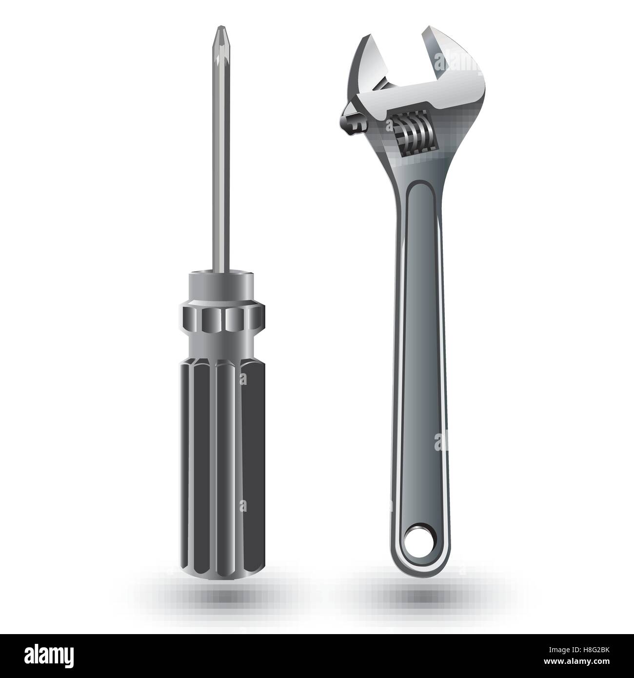 Werkzeug, Hand, Vektor, Reparatur, Schraubenschlüssel, Schraubendreher, Abbildung, isoliert, Hintergrund, Bausatz, weiß, Schraubenschlüssel, Haus, Satz, Verbesserung Stock Vektor