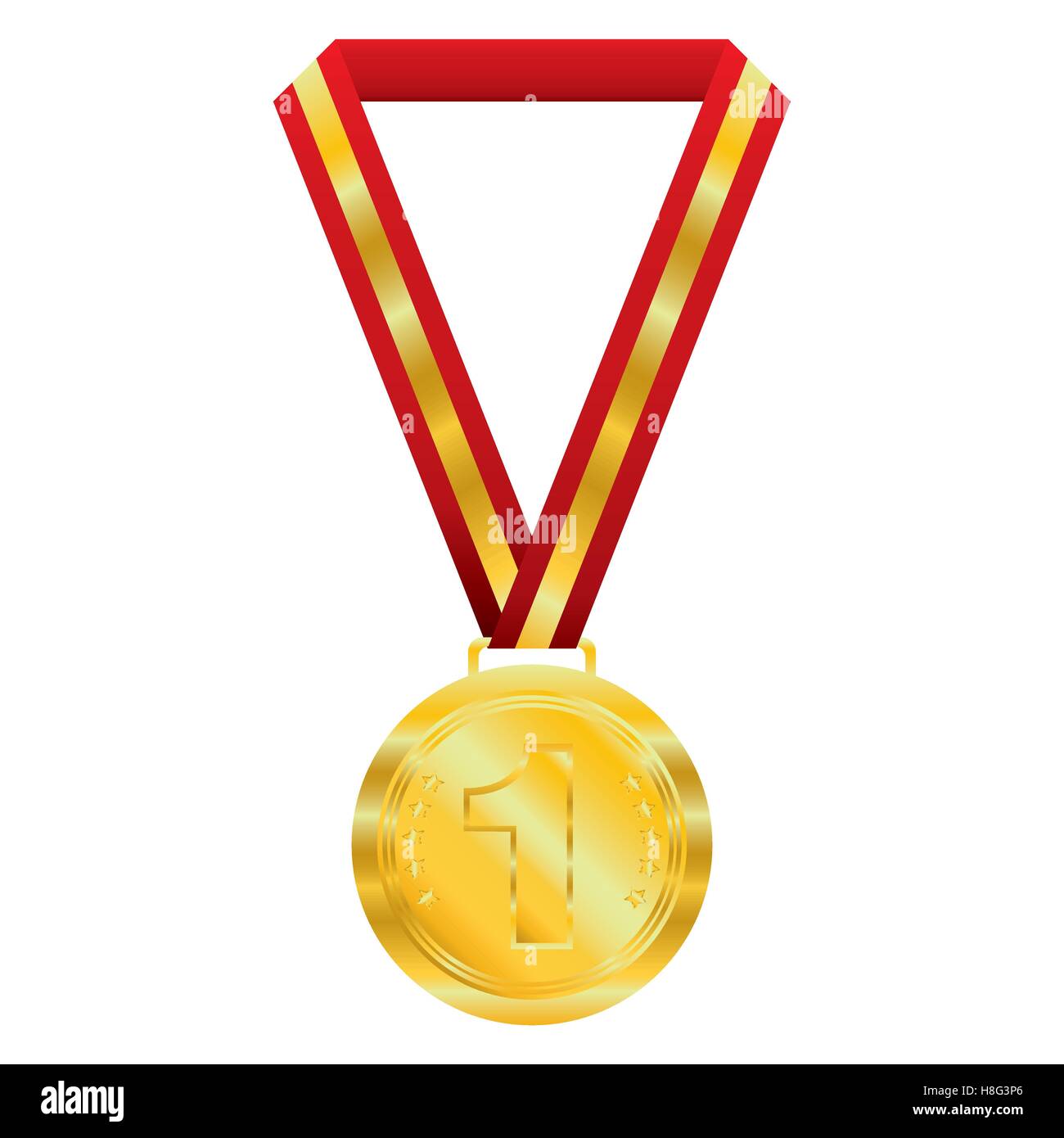 Medaille, Gold, Symbol, First, Vektor, metal, Band, sport, isoliert, Illustration, weißer Hintergrund, Ort, flach Stock Vektor