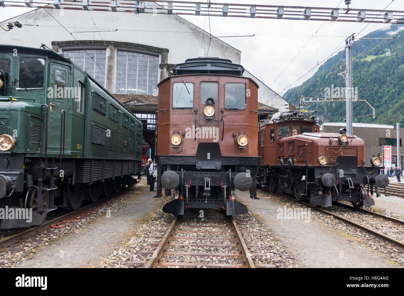 Vintage Schweizer e-Lok Be 4/6 keine 12320, gebaut im Jahre 1921 von SLM und BBC; von den Schweizerischen Bundesbahnen SBB betrieben. Stockfoto
