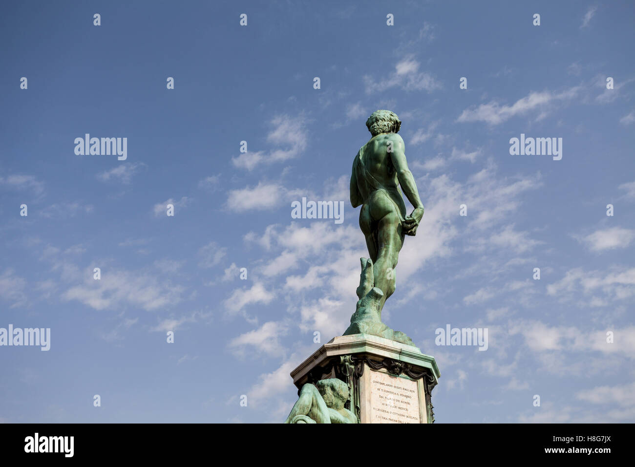 Eine bronzene Kopie des David in Piazzale Michelangelo, Florenz. Stockfoto