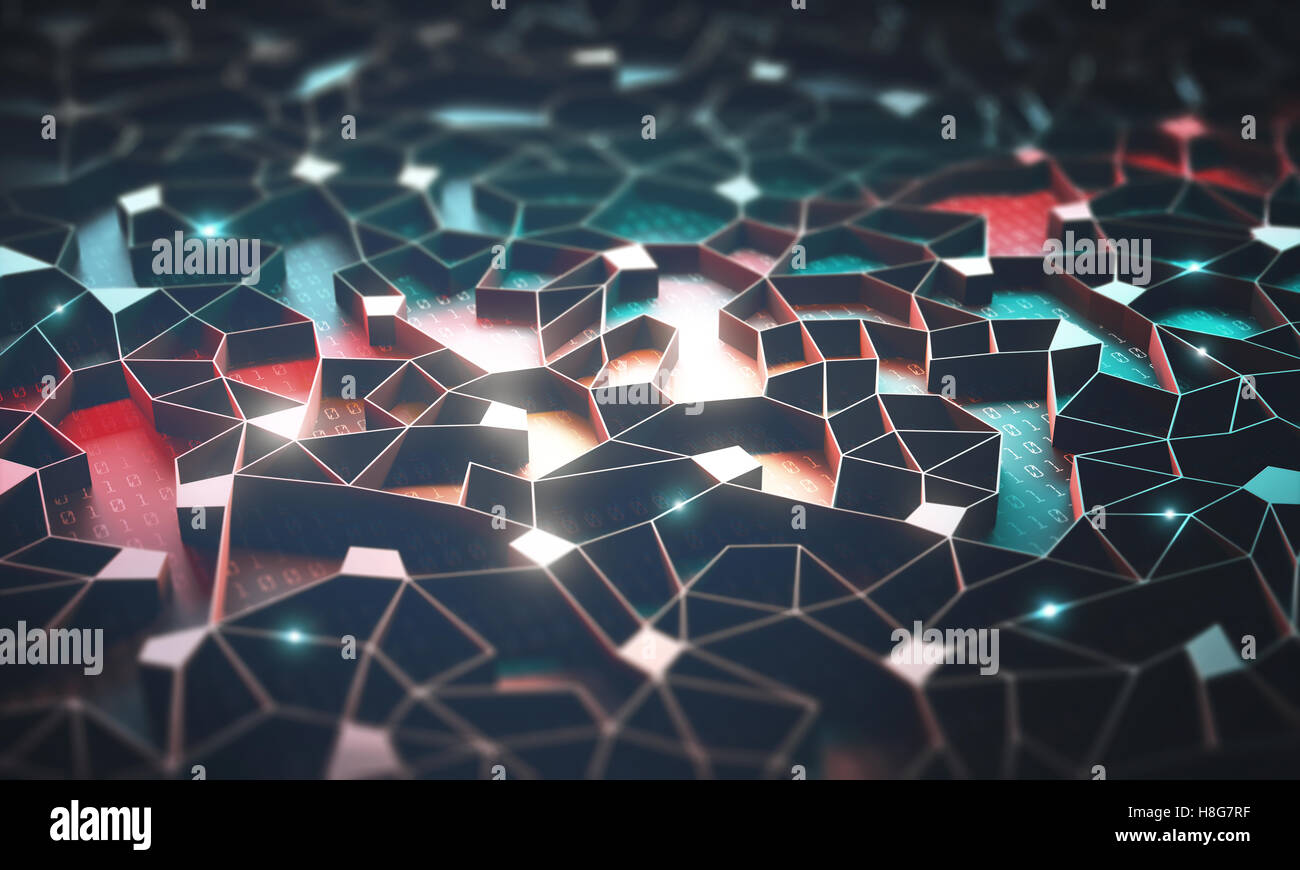 Künstliche Intelligenz, Verbindungen und Kern im Konzept der vernetzten Neuronen. Stockfoto