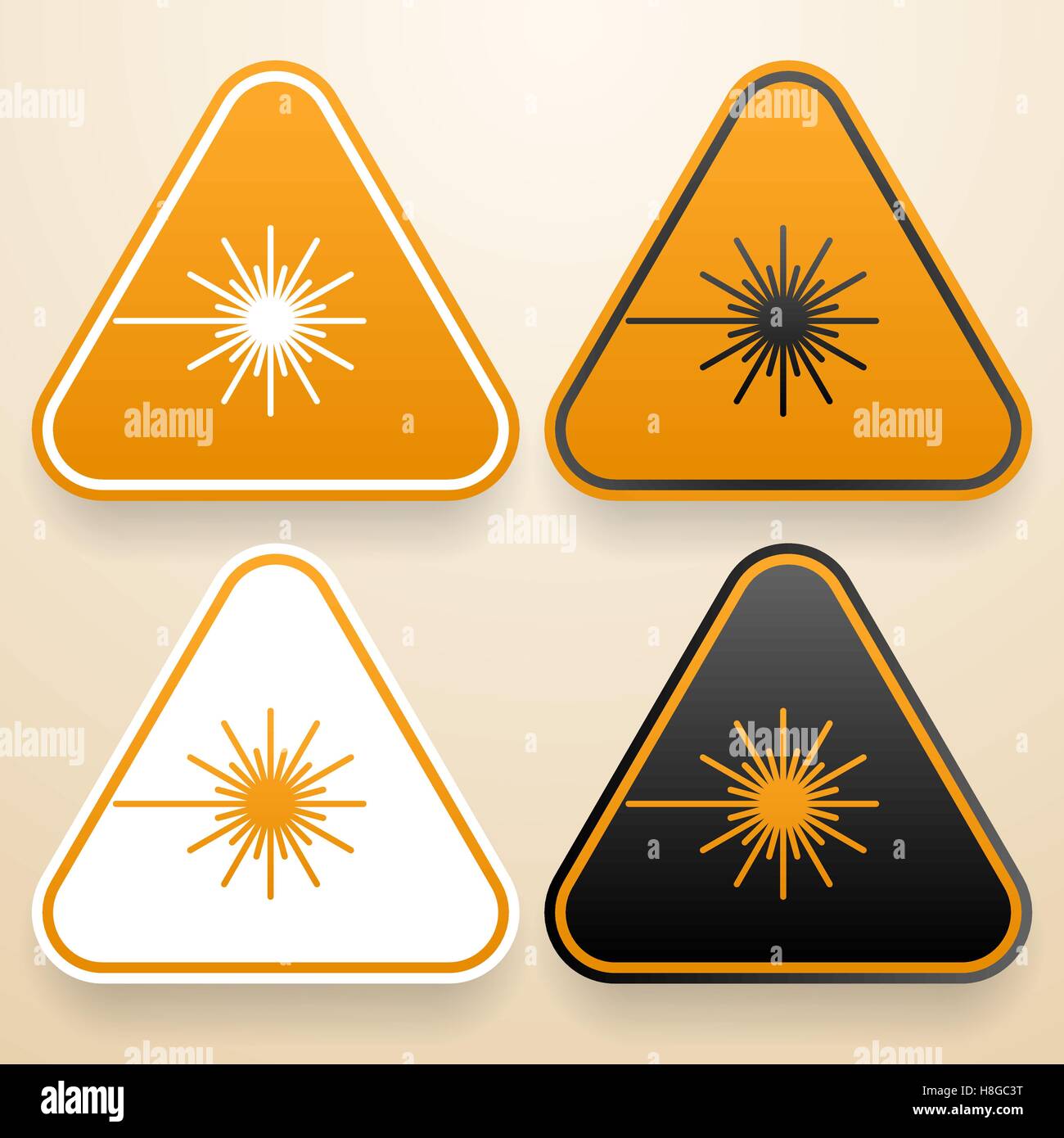 Satz Von Dreieckigen Anzeichen Von Gefahr Weiss Schwarz Und Orange Farbe Laser Warnschild Stock Vektorgrafik Alamy
