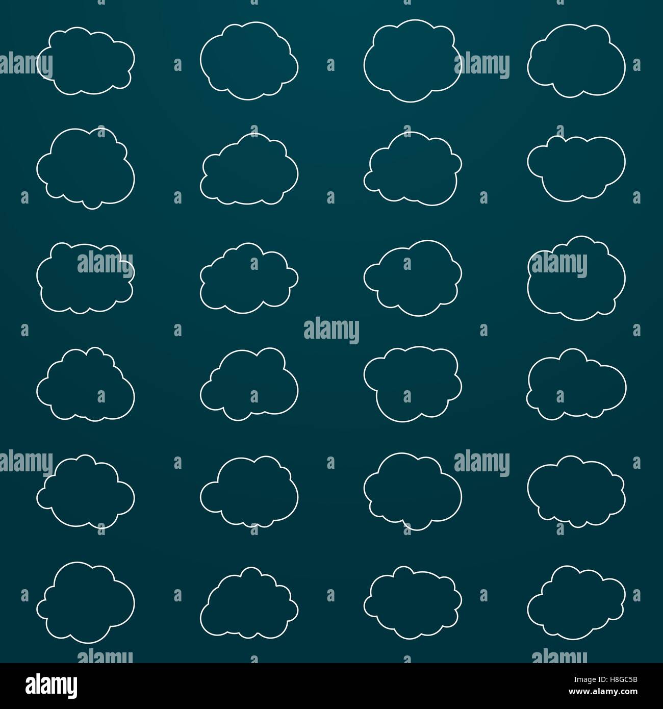 Reihe von Cloud-Icons. Dünne Linienstil. Stock Vektor