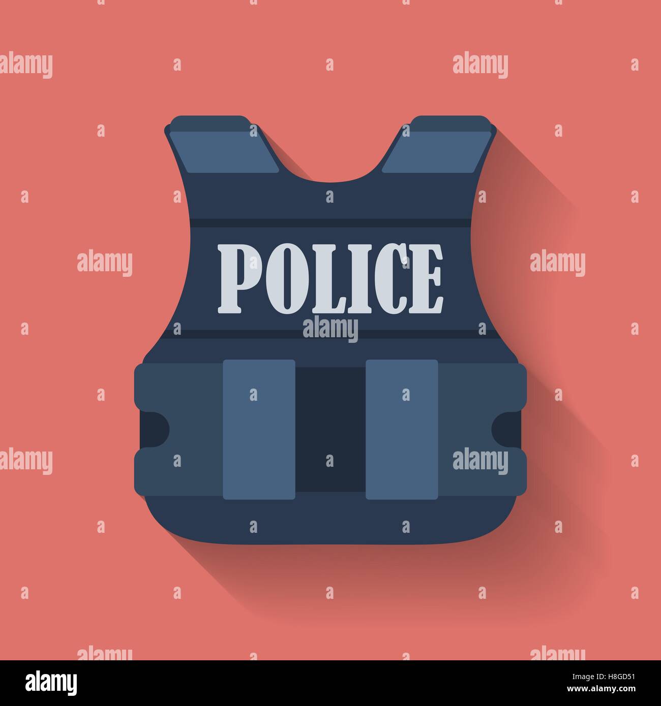 Ikone der Polizei Splitterschutzweste oder kugelsichere Weste. Flachen Stil Stock Vektor