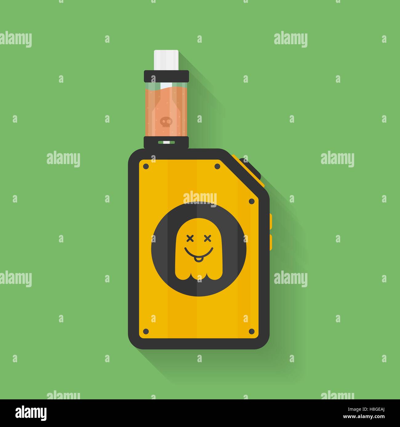 Symbol für Vape Gerät mit Ghost Silhouette. Elektronische Zigarette mit e-Liquid. Vektor-dampfen-Symbol. Box mod mit Rebuildable ta Stock Vektor