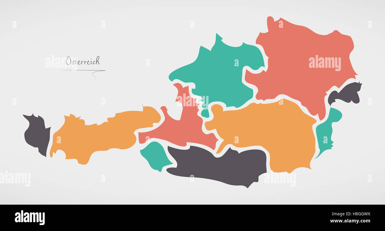 Österreich-Karte mit modernen Rundformen Stockfoto