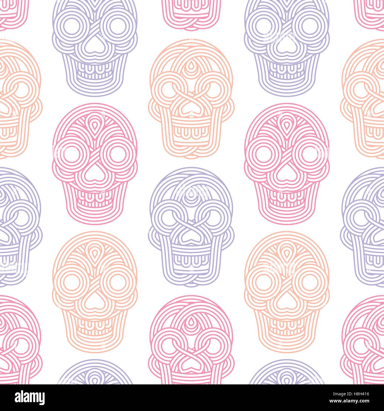 Nahtlose Muster aus Schädeln auf weißem Hintergrund Stock Vektor