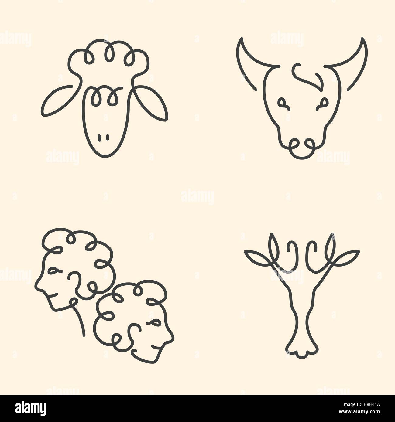 Eine Zeile Tierkreissymbolen Set Widder Stier Zwilling Krebs Stock Vektorgrafik Alamy