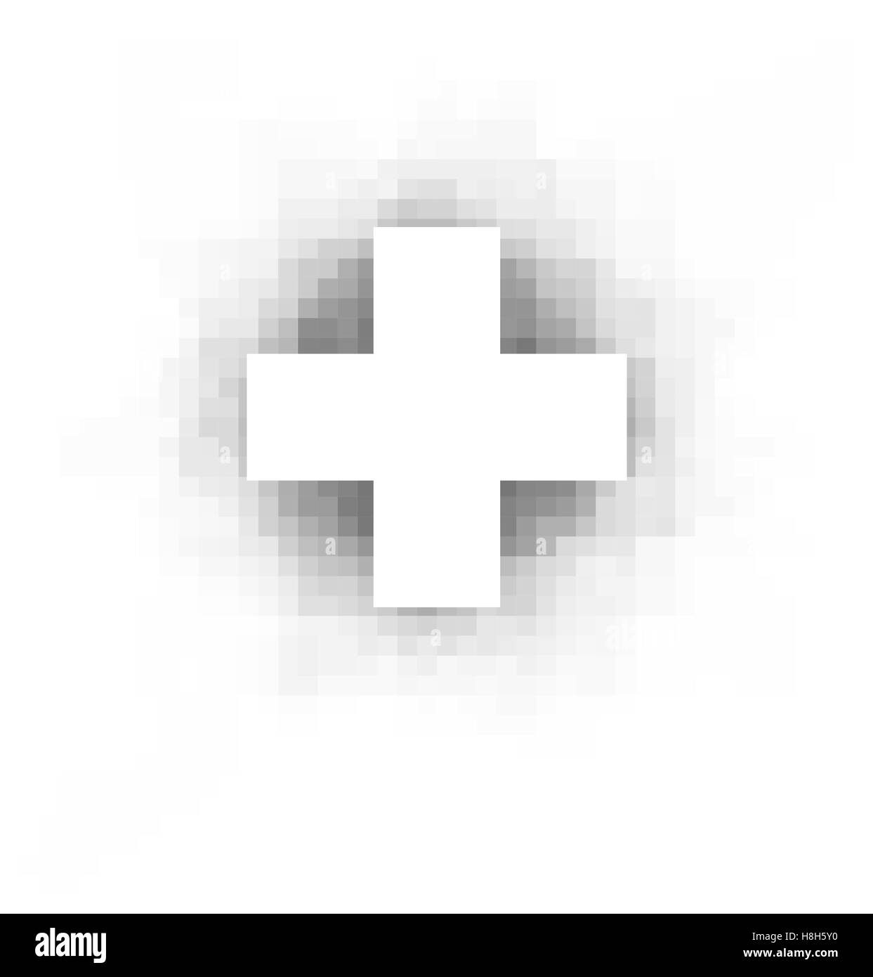weißes Kreuz mit Pixel-Schatten über weiß Stock Vektor