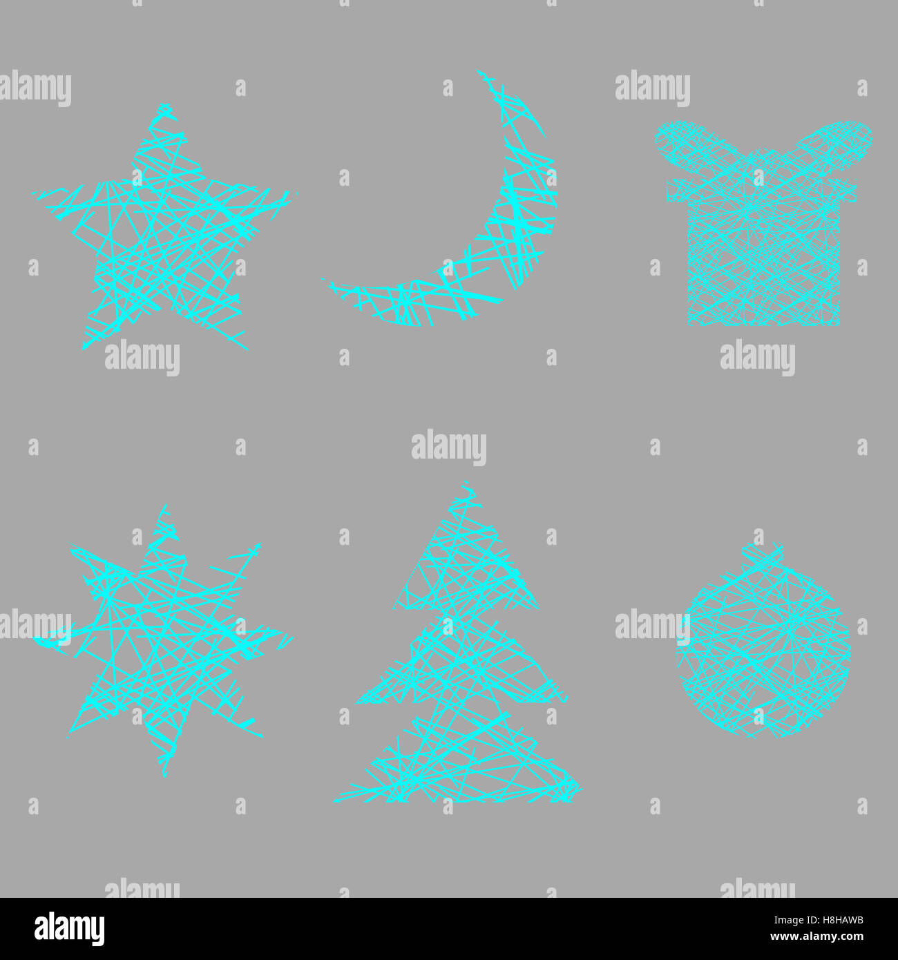 Holiday Icons Weihnachten und Silvester. Weihnachtsbaum, Ferien-Symbol-Vektor-Design, Ball und Geschenk illustration Stockfoto