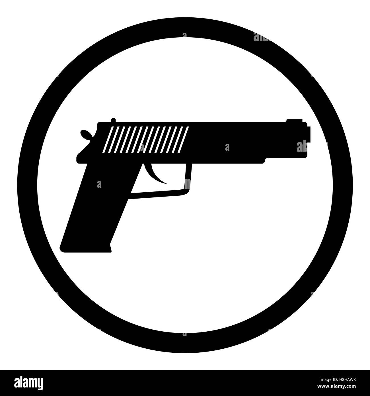Pistole-Symbol schwarz. Silhouette für Militär oder Polizei Pistole, Pistole Vektor-illustration Stockfoto