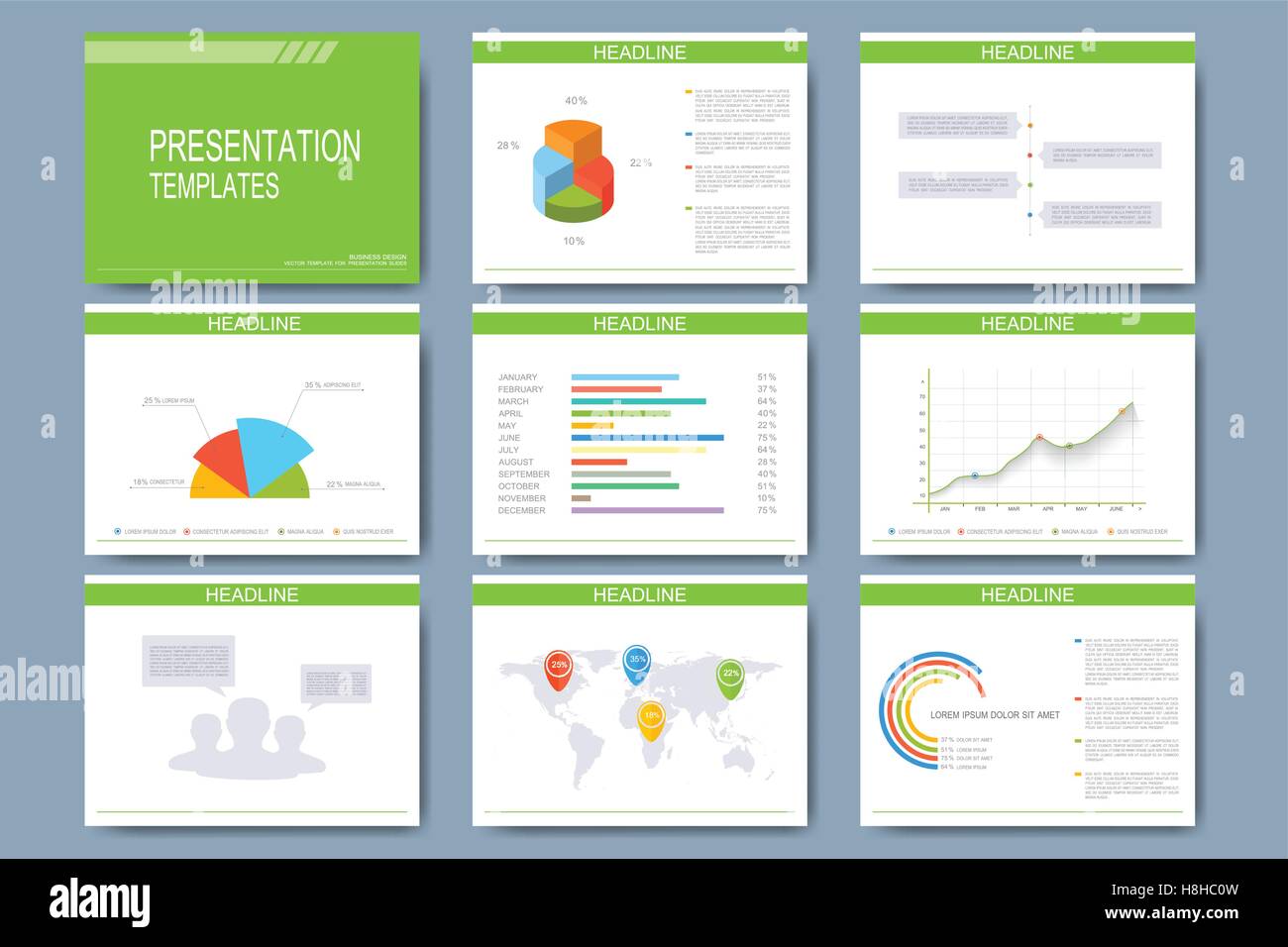 Gross Von Vektor Vorlagen Fur Folien Der Prasentation Festgelegt Moderne Business Design Mit Graphen Und Diagramme Stock Vektorgrafik Alamy