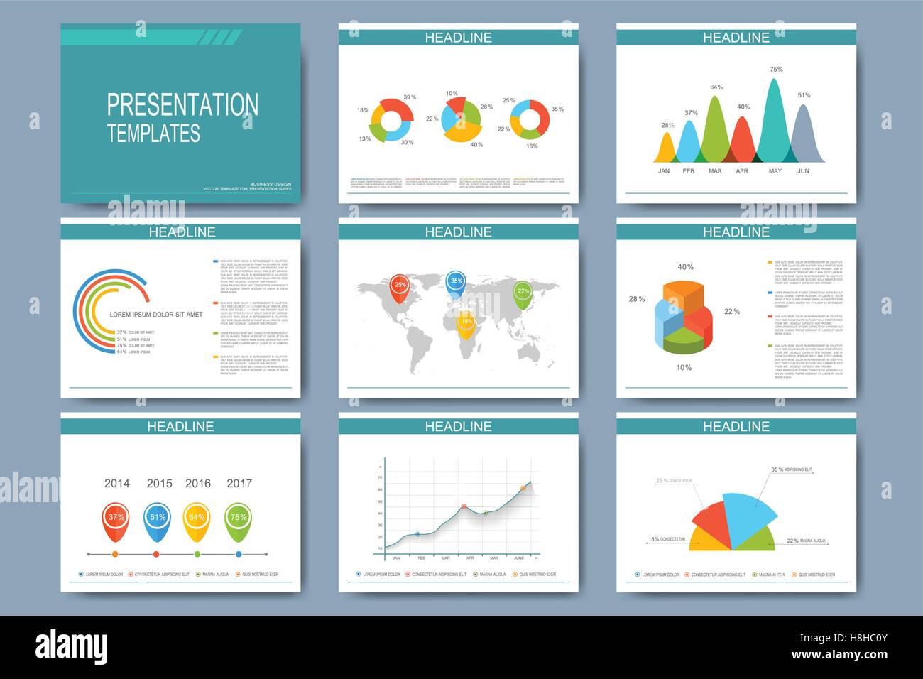 Gross Von Vektor Vorlagen Fur Folien Der Prasentation Festgelegt Moderne Business Design Mit Graphen Und Diagramme Stock Vektorgrafik Alamy