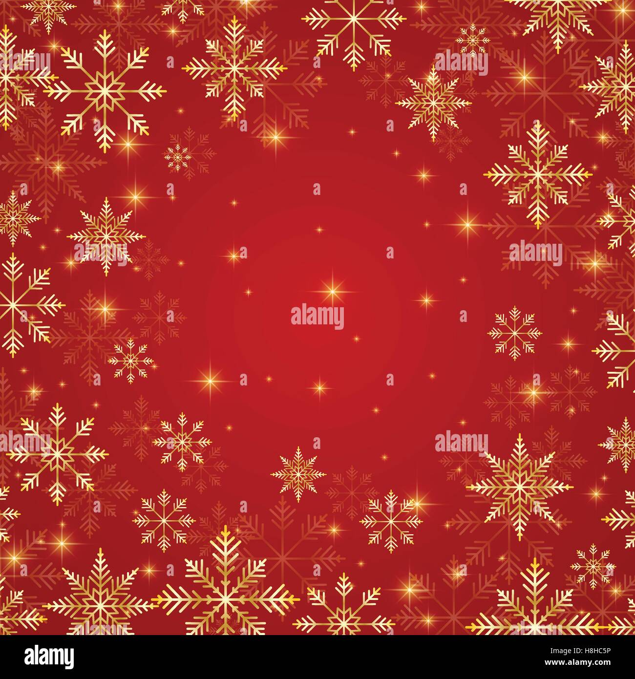 Weihnachten und Silvester roten Hintergrund mit goldenen Schneeflocken. Vektor-illustration Stock Vektor