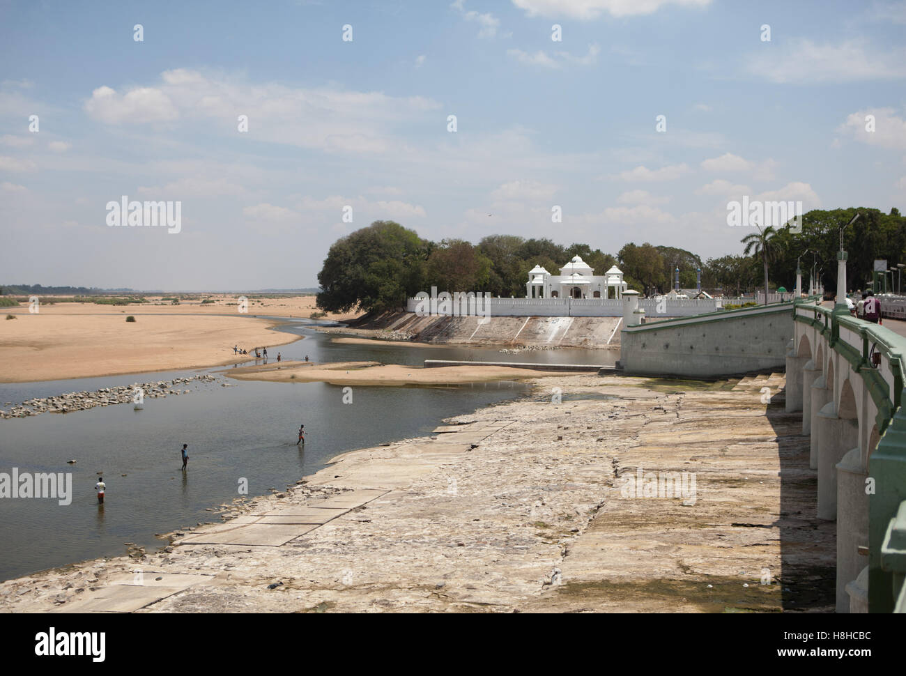 Kallanai (Grand Anicut) ist eine alte Staudamm gegenüber des Kaveri-Flusses in Thanjavur Bezirk, Tamil Nadu, Indien. Stockfoto