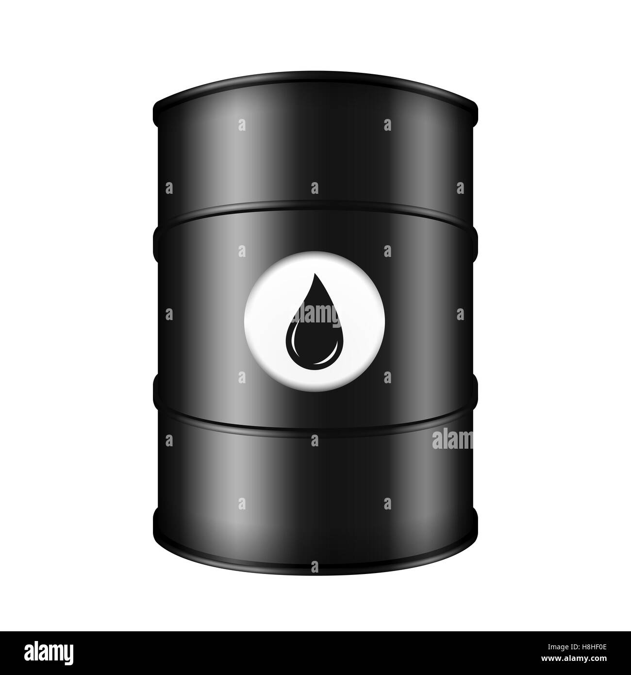 Schwarz Metall Ölfass auf weißem Hintergrund Stockfoto