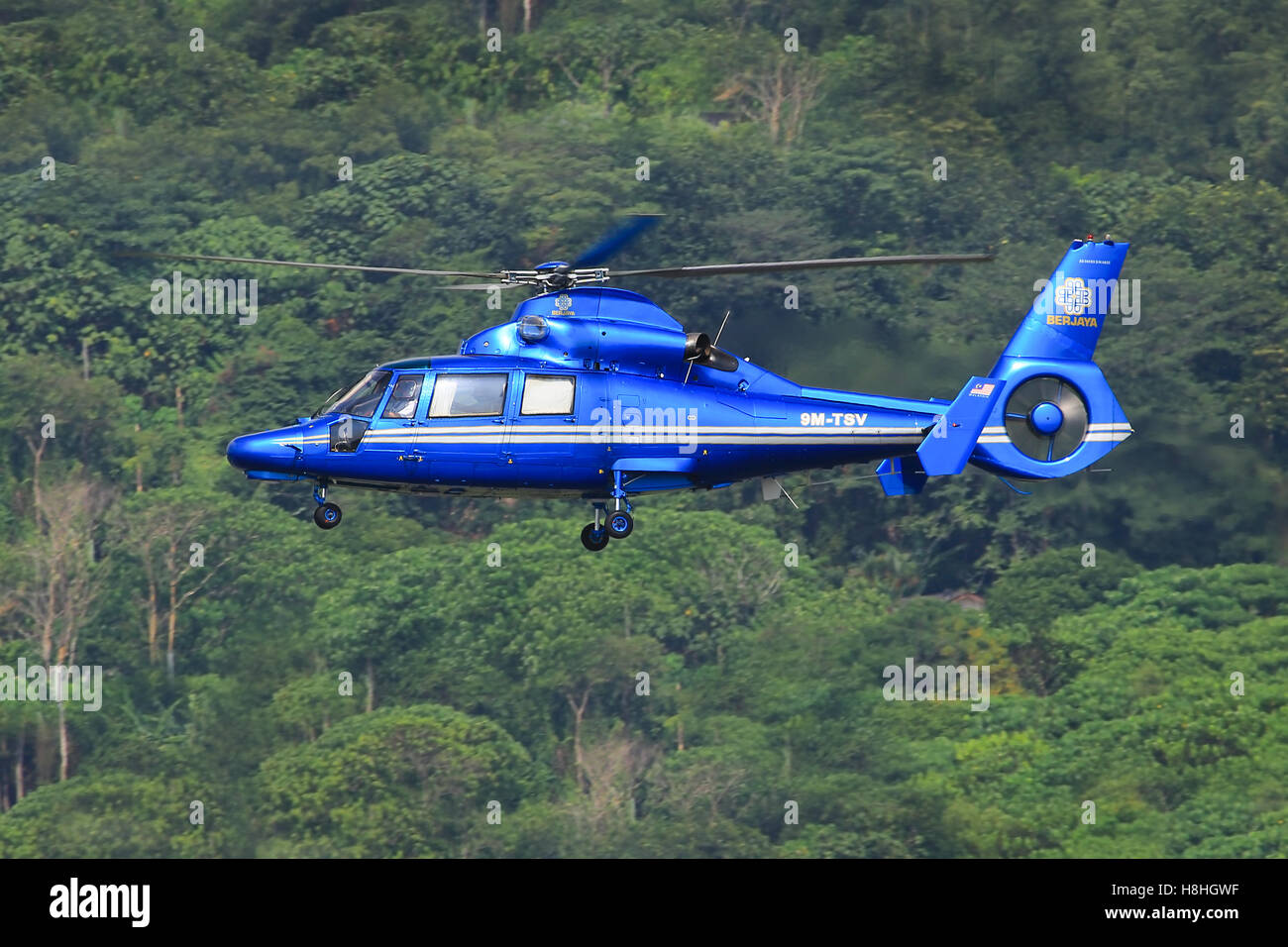 Kuala Lumpur / Subang Malaysia Februar 10, 2015: BERJAYA Eurocopter AS 365N3 Dauphin am Subang Flughafen. Stockfoto