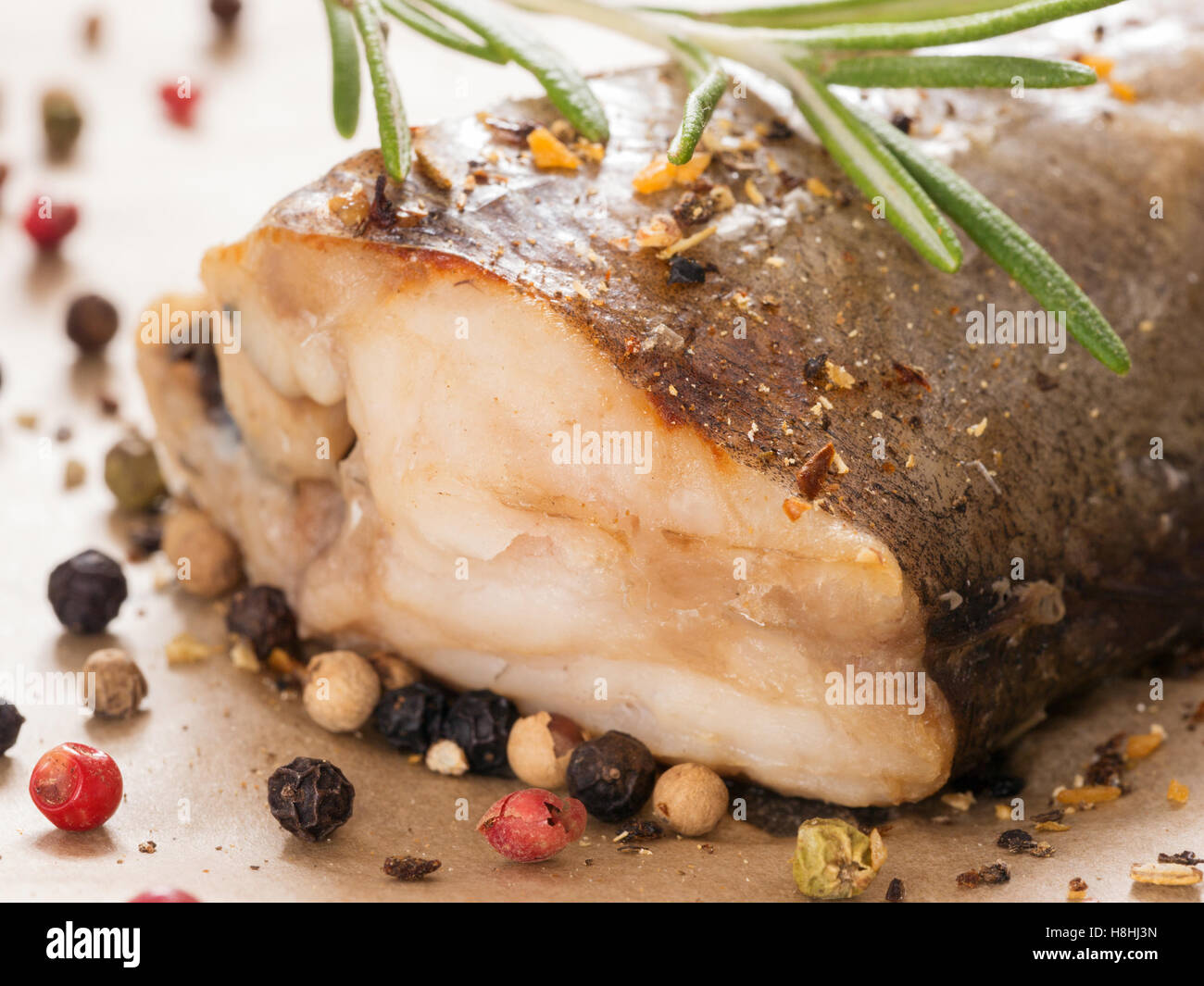 Gedämpfter Fisch hautnah Stockfoto