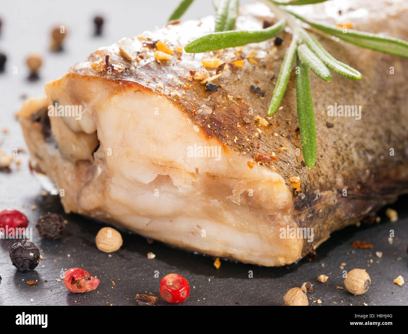 Gedämpfter Fisch hautnah Stockfoto