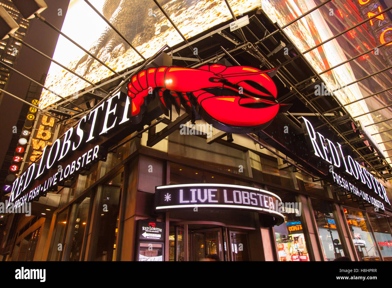 Red Lobster Restaurant Times Square, New York City, Vereinigte Staaten von Amerika. Stockfoto